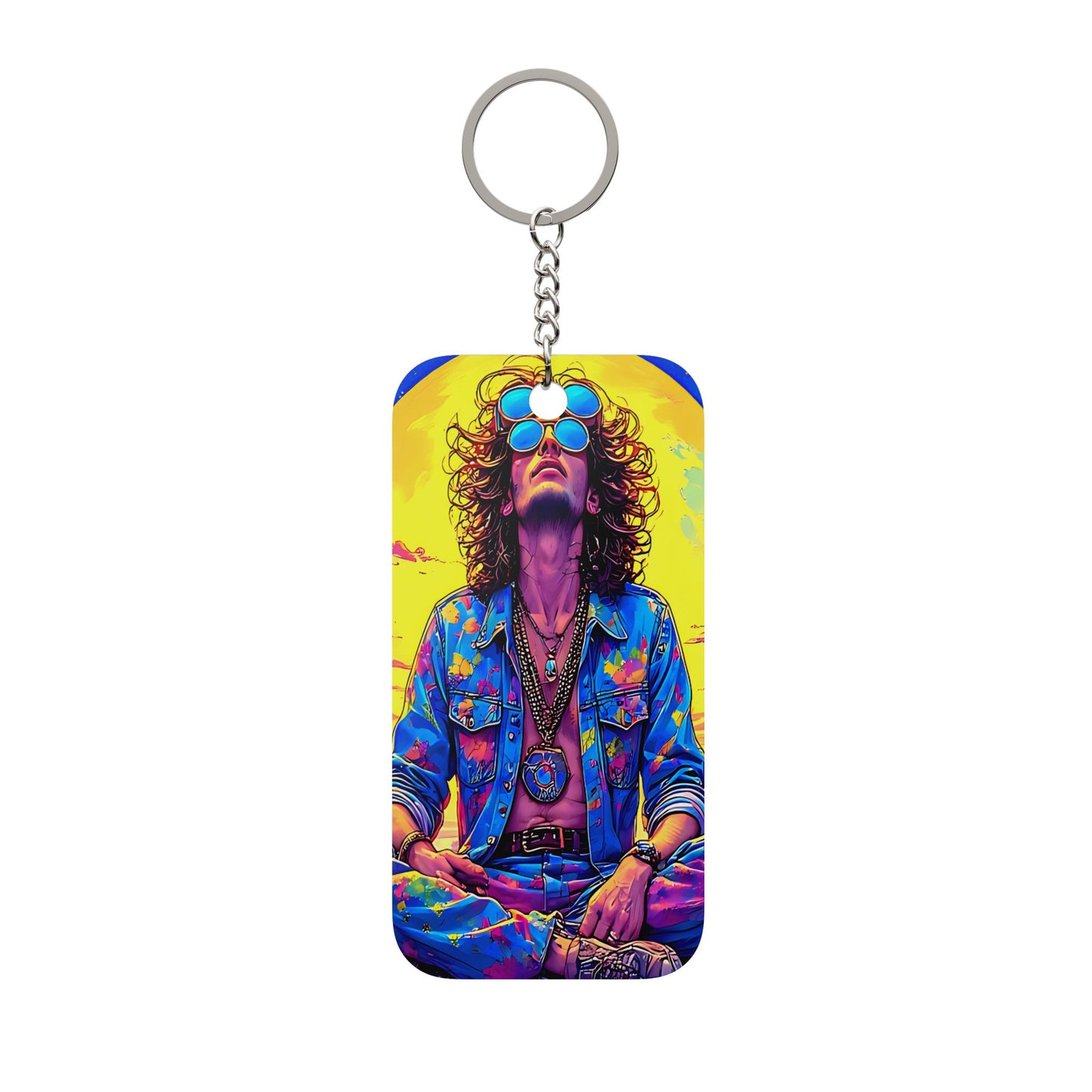 Psychedelic Retro Hippie Keychain — Double-Sided Colorful Meditation Design