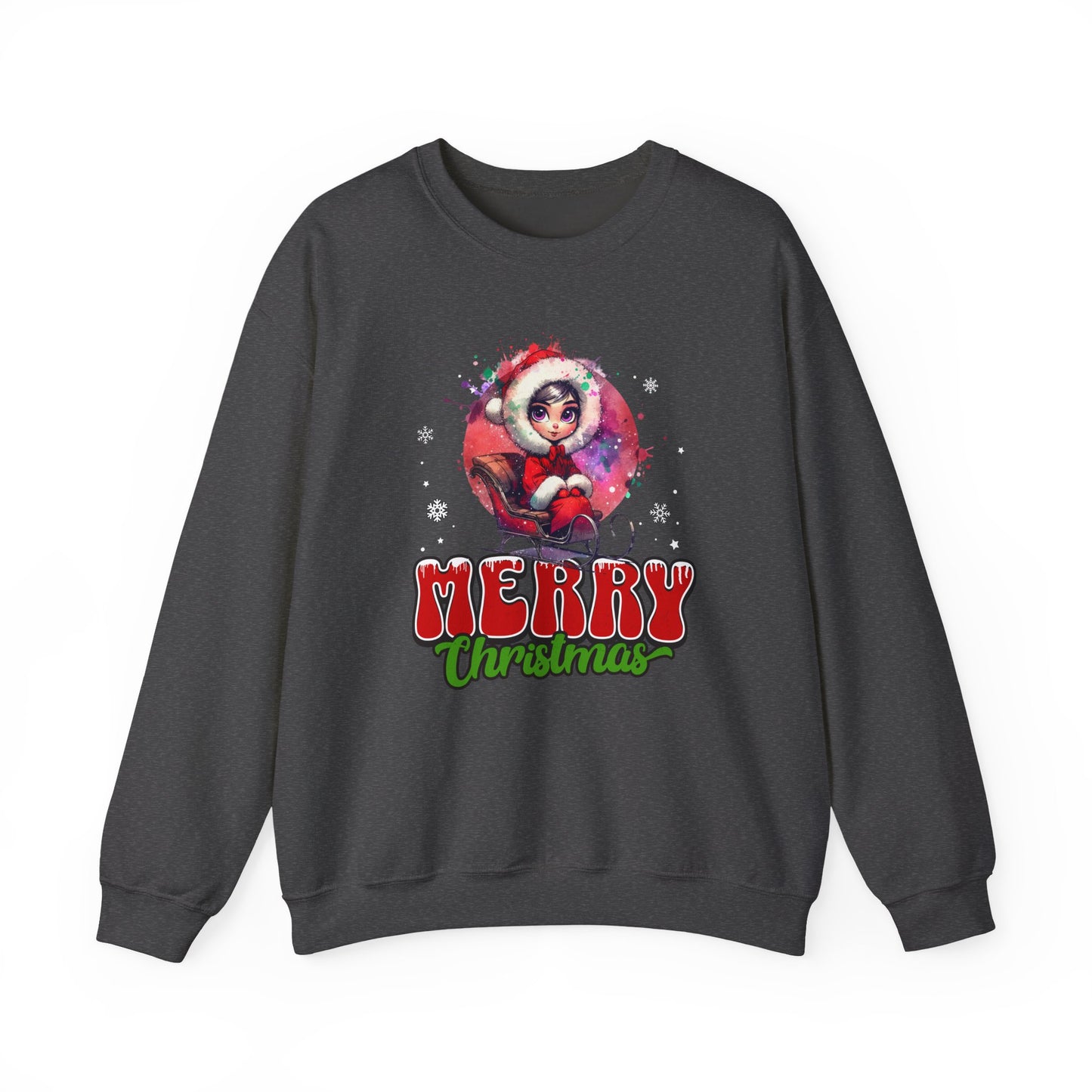 Christmas Crewneck Sweatshirt — Cute Santa Girl 'Merry Christmas' Holiday Pullover
