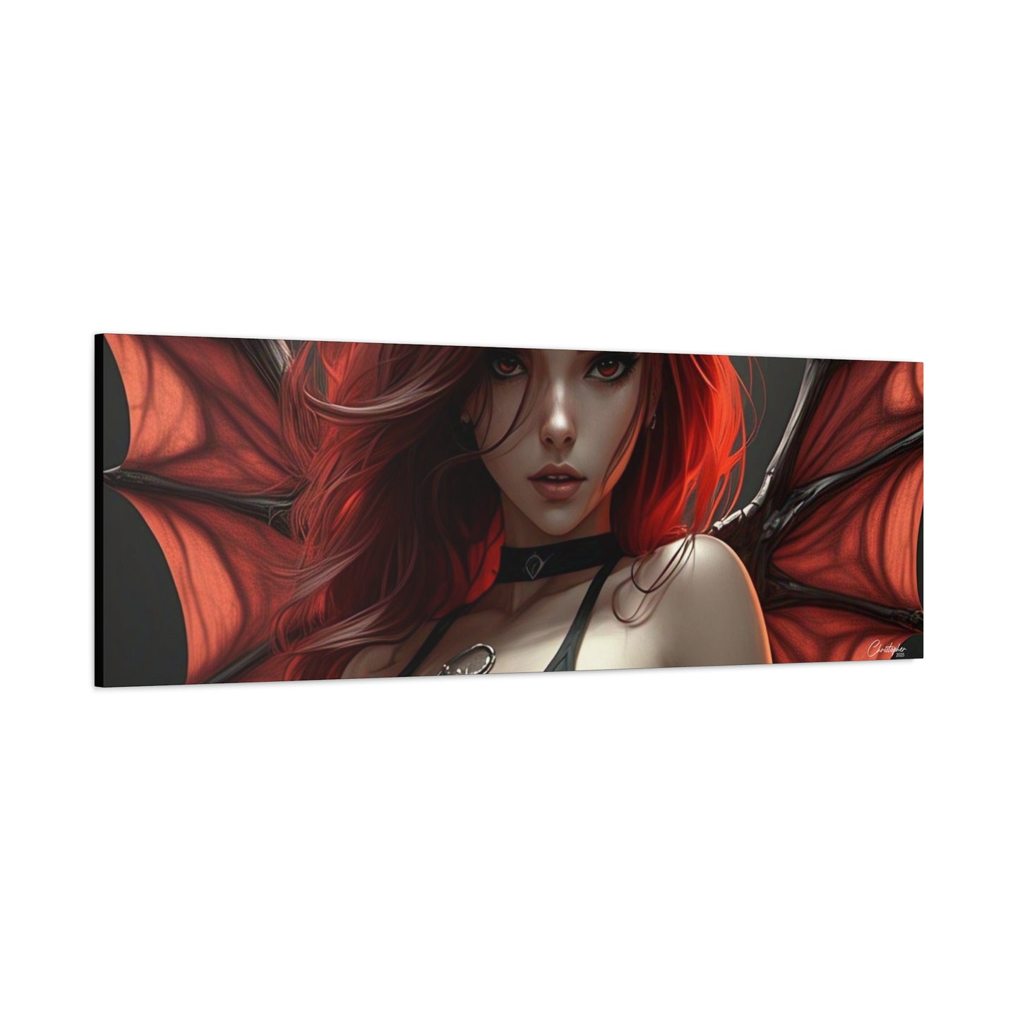 Gothic Fantasy Canvas Art, Demon Girl Wall Decor, Unique Home Decor, Gift for Her, Halloween or Birthday Gift