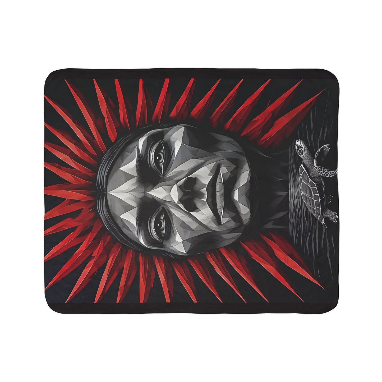 Tribal Goddess Sherpa Blanket – Geometric Face & Sea Turtle Design