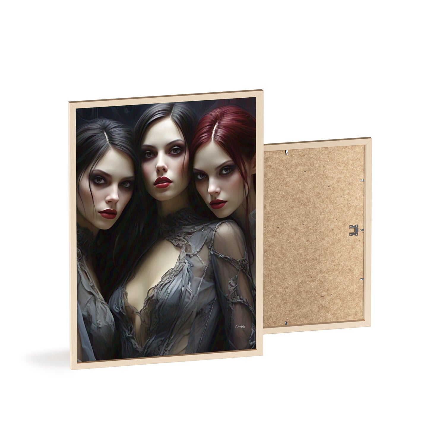 Eerie Fantasy Art Posters with Wooden Frame, Gothic Home Decor, Unique Wall Art, Gift for Art Lovers, Halloween Decoration, Witchy Style