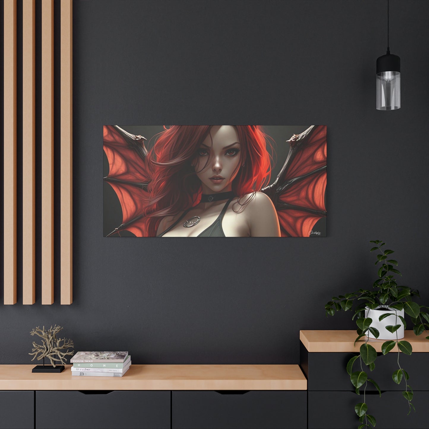 Gothic Fantasy Canvas Art, Demon Girl Wall Decor, Unique Home Decor, Gift for Her, Halloween or Birthday Gift