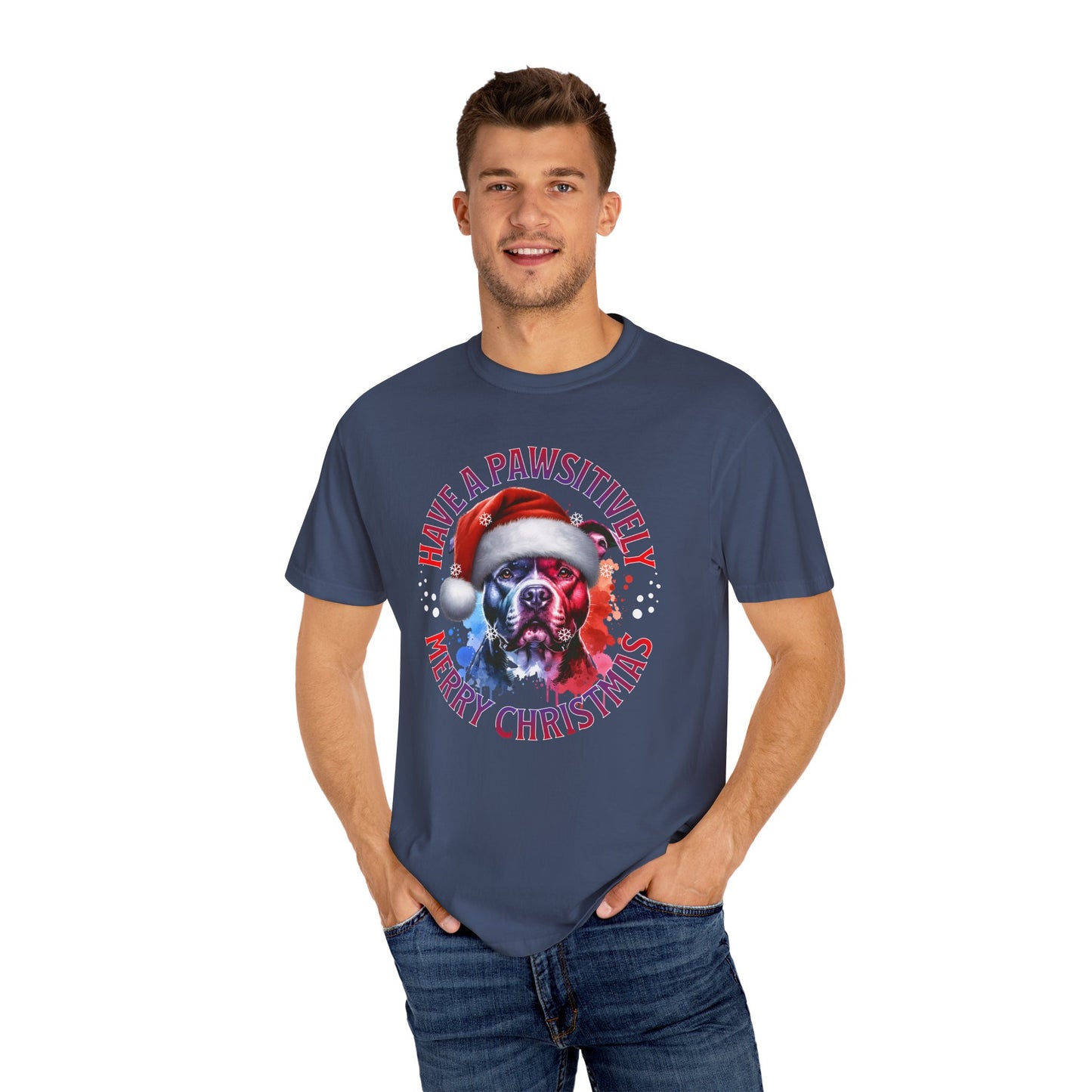 Have a Pawsitively Merry Christmas Pit Bull T-Shirt — Santa Dog Holiday Tee