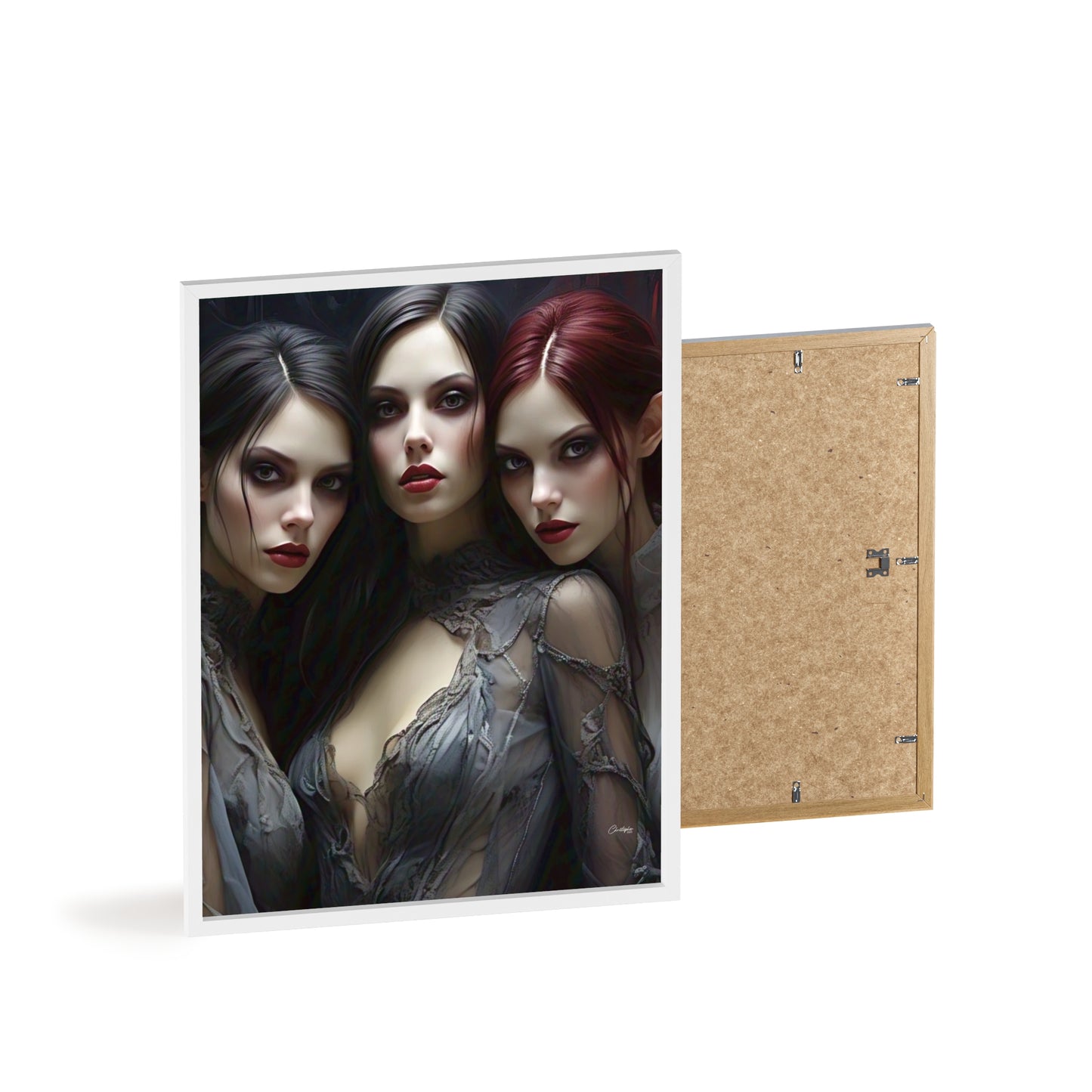 Eerie Fantasy Art Posters with Wooden Frame, Gothic Home Decor, Unique Wall Art, Gift for Art Lovers, Halloween Decoration, Witchy Style