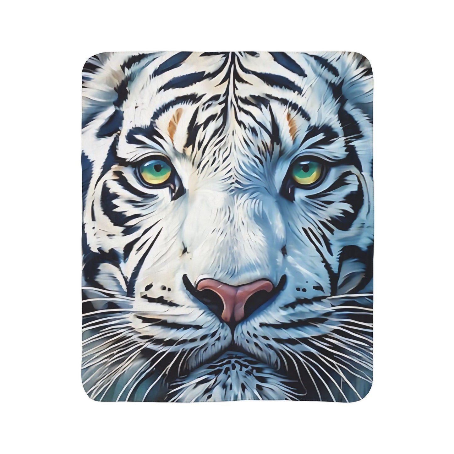 White Tiger Sherpa Blanket — Cozy Fleece Throw with Realistic Big Cat Face