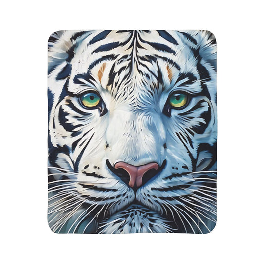 White Tiger Sherpa Blanket — Cozy Fleece Throw with Realistic Big Cat Face