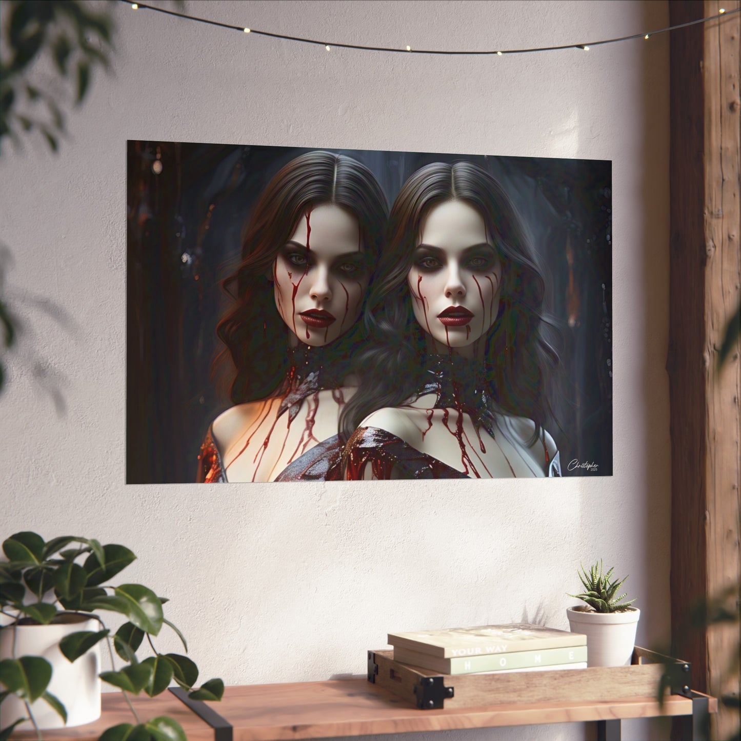 Vampire Sisters Fine Art Poster, Gothic Wall Art, Spooky Decor, Horror Home Decor, Blood Art Print, Dark Aesthetic Print