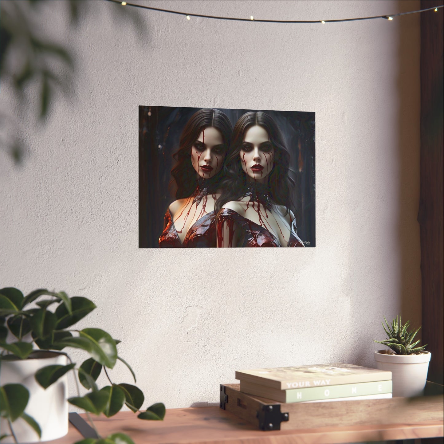 Vampire Sisters Fine Art Poster, Gothic Wall Art, Spooky Decor, Horror Home Decor, Blood Art Print, Dark Aesthetic Print