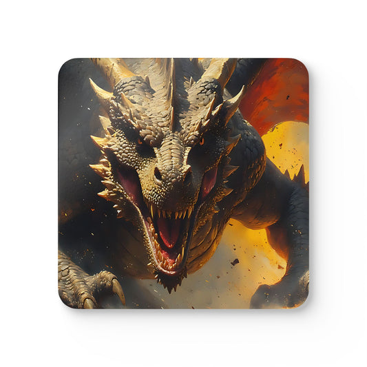 Dragon Fire Corkwood Coaster Set — Fantasy Dragon Drink Coasters