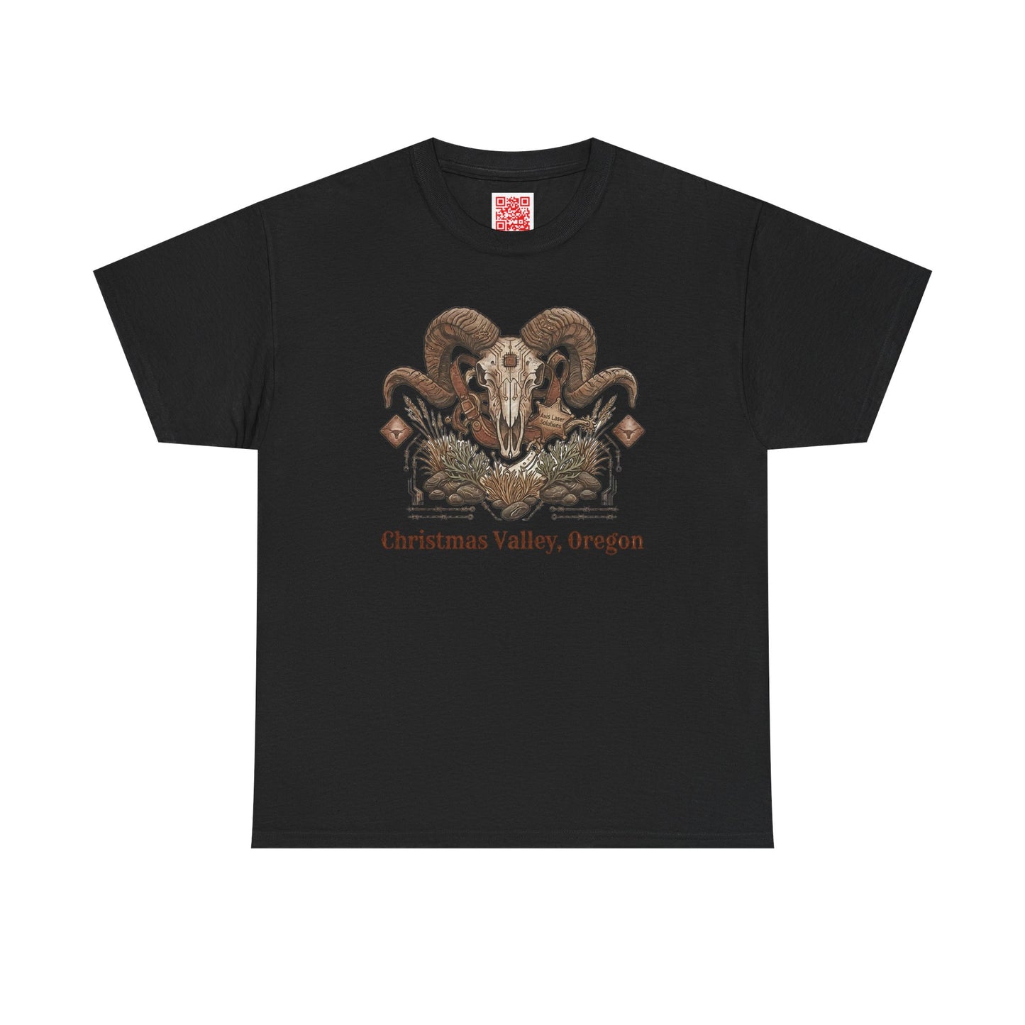 Ram Skull Graphic Tee Double Sided no background on the Back — Christmas Valley, Oregon Vintage Western T-Shirt