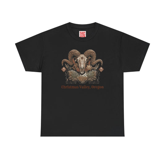 Ram Skull Graphic Tee Double Sided no background on the Back — Christmas Valley, Oregon Vintage Western T-Shirt