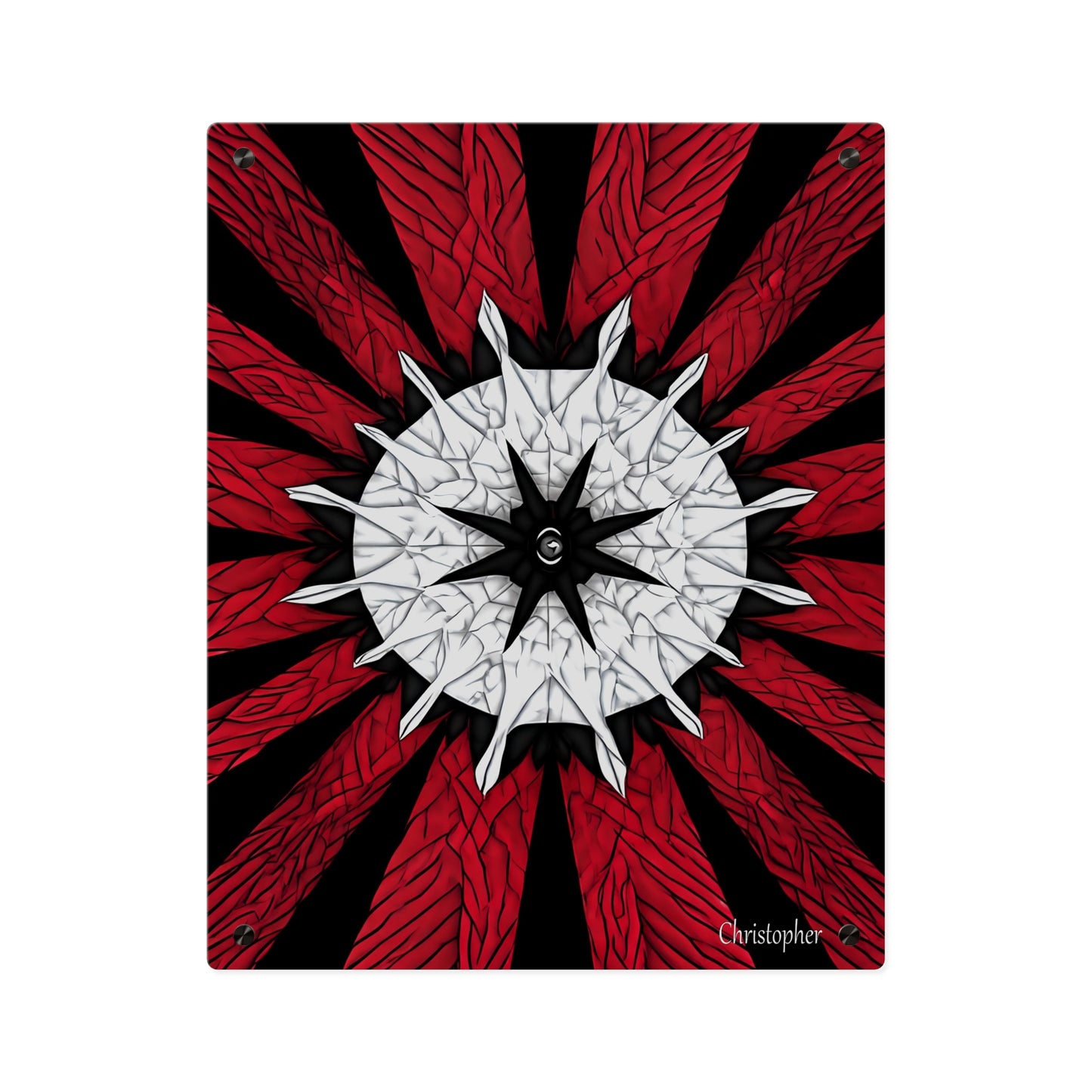 Red & Black Mandala Acrylic Wall Art Panel — Personalized Name Option