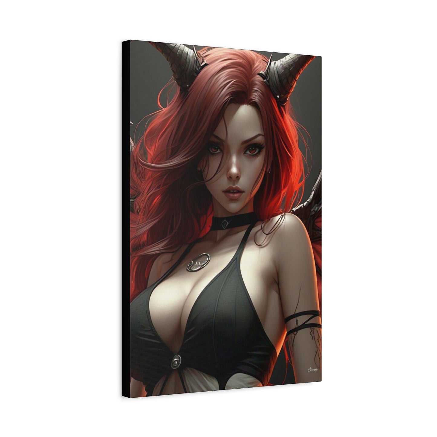 Gothic Fantasy Canvas Art, Demon Girl Wall Decor, Unique Home Decor, Gift for Her, Halloween or Birthday Gift