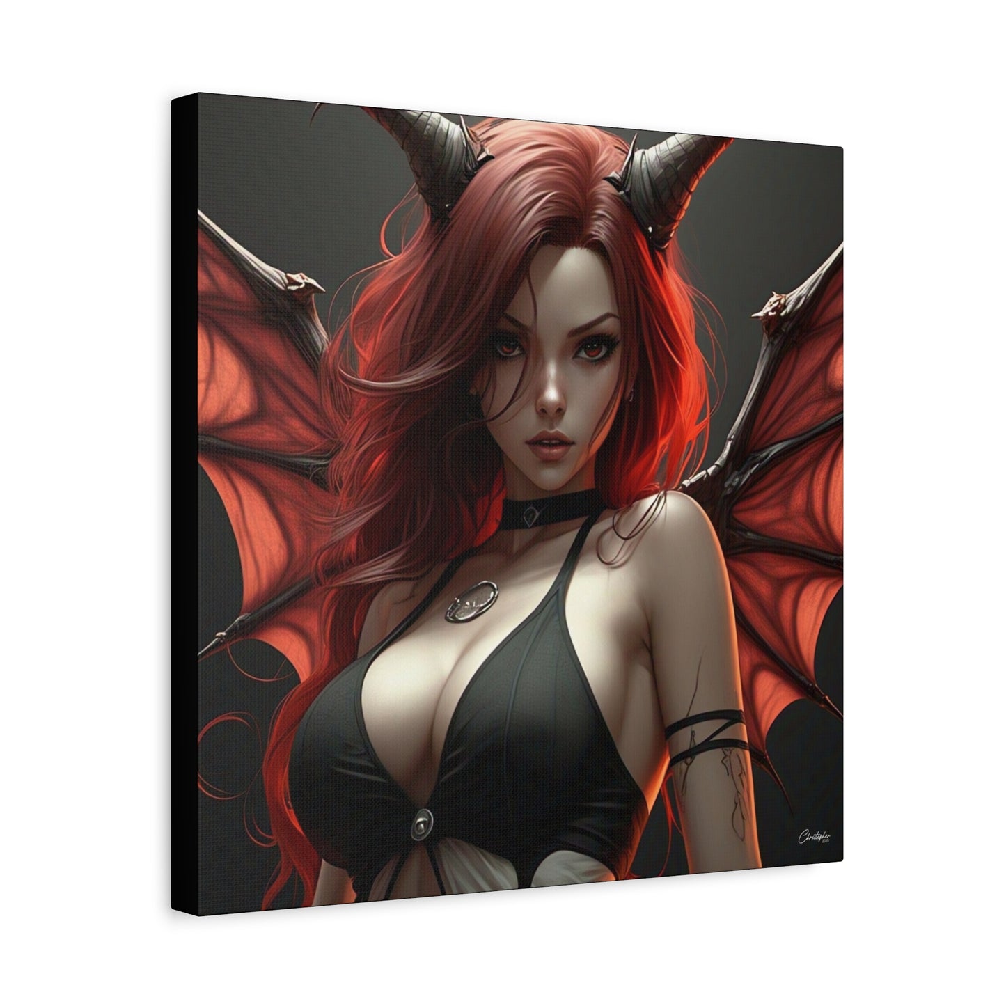 Gothic Fantasy Canvas Art, Demon Girl Wall Decor, Unique Home Decor, Gift for Her, Halloween or Birthday Gift