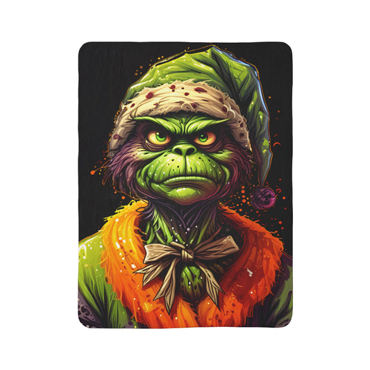 Grinch-Inspired Fleece Sherpa Blanket – Creepy Holiday Cozy Throw