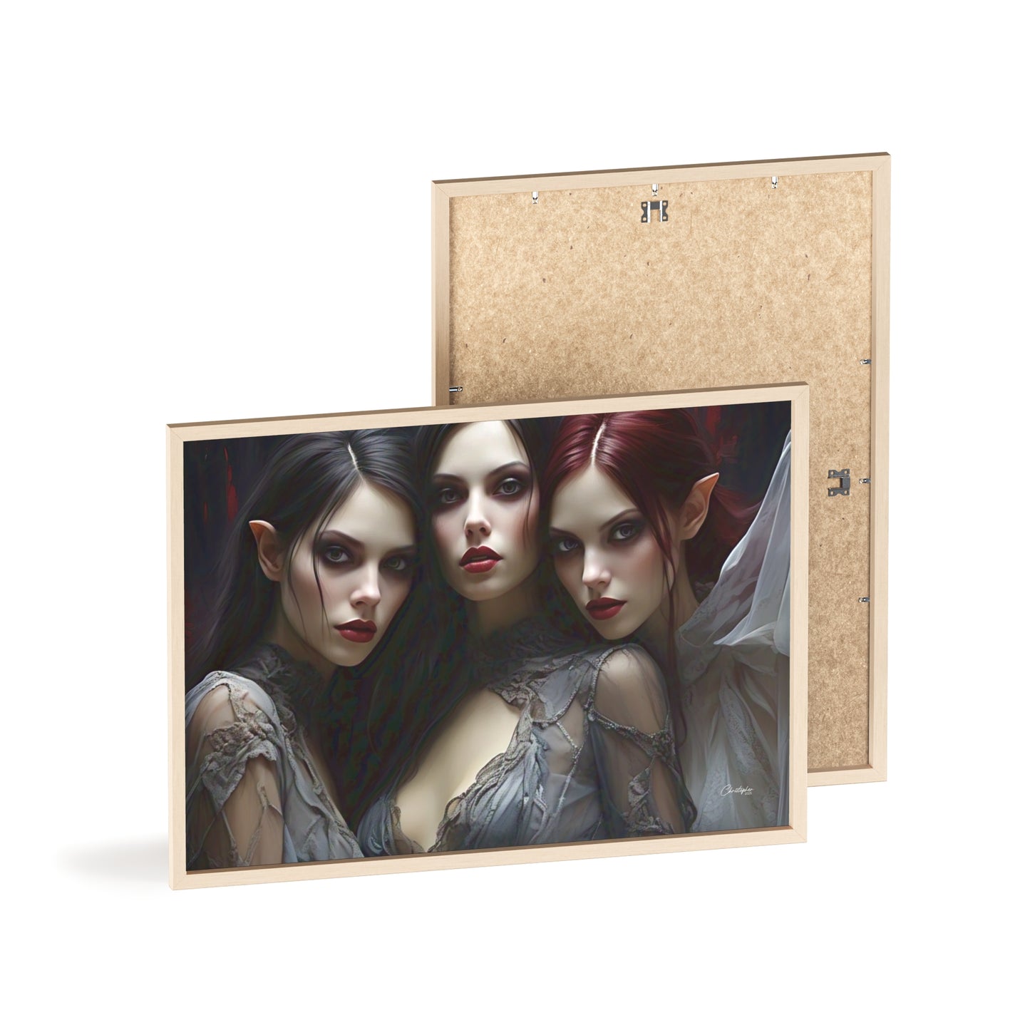 Eerie Fantasy Art Posters with Wooden Frame, Gothic Home Decor, Unique Wall Art, Gift for Art Lovers, Halloween Decoration, Witchy Style