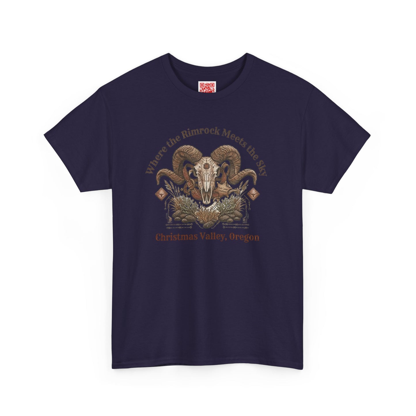 Ram Skull Graphic Tee Double Sided no background on the Back — Christmas Valley, Oregon Vintage Western T-Shirt