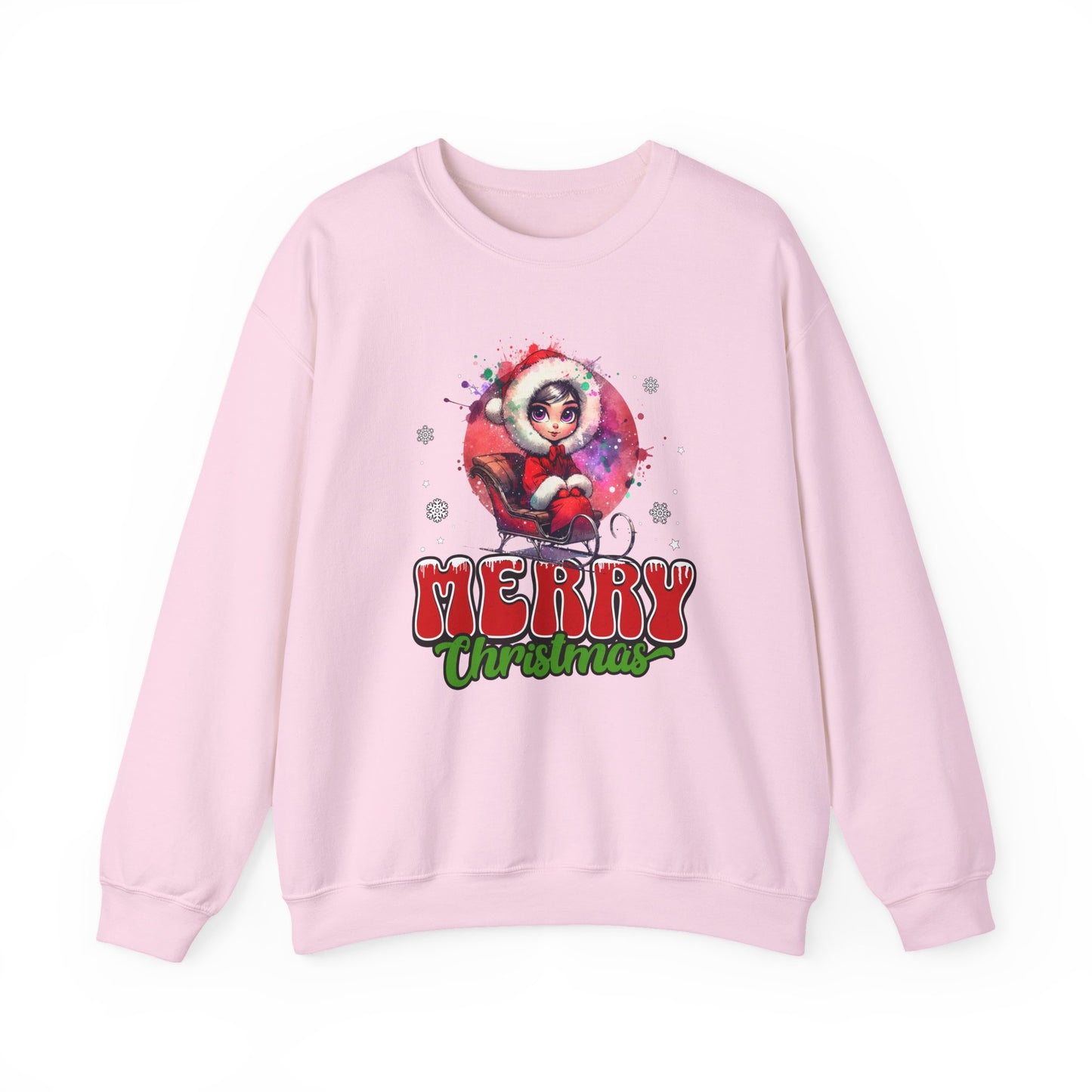 Christmas Crewneck Sweatshirt — Cute Santa Girl 'Merry Christmas' Holiday Pullover