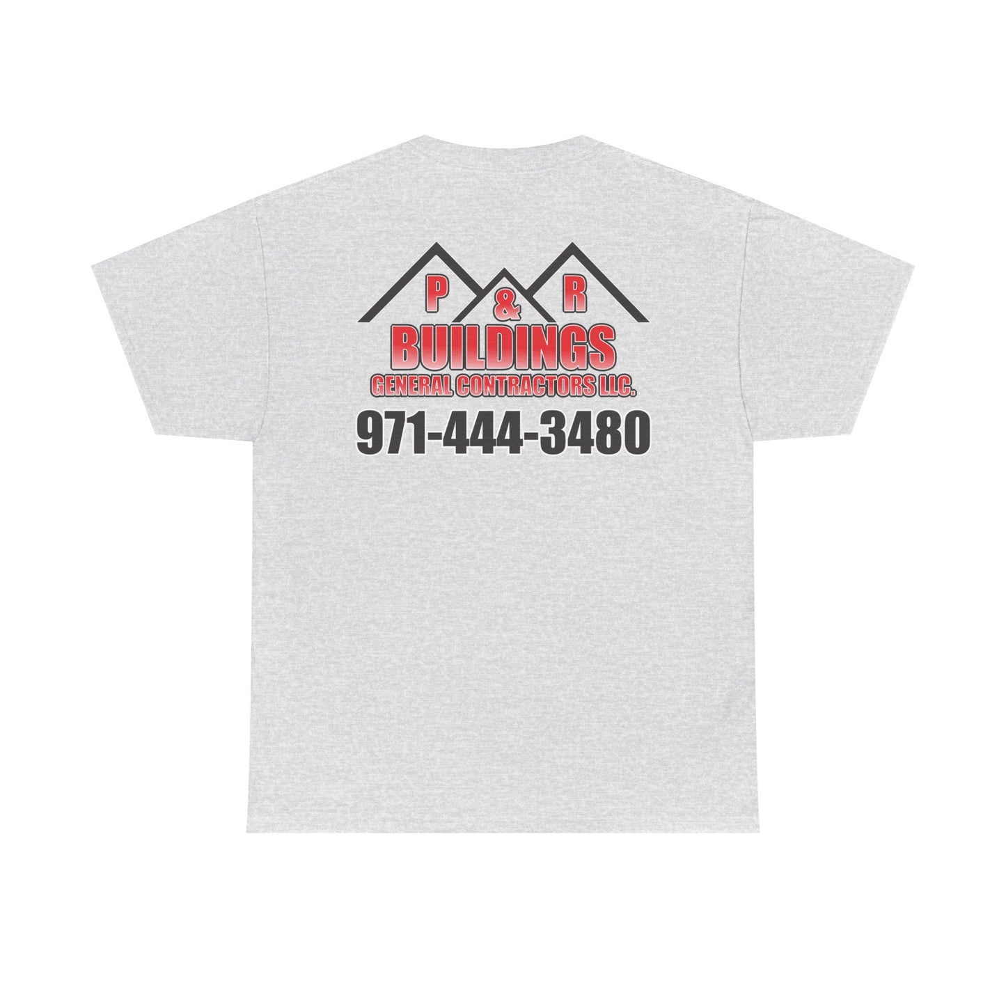 Logo and Number on the back T-Shirt — P&R Buildings Contractor Tee with Phone Number
