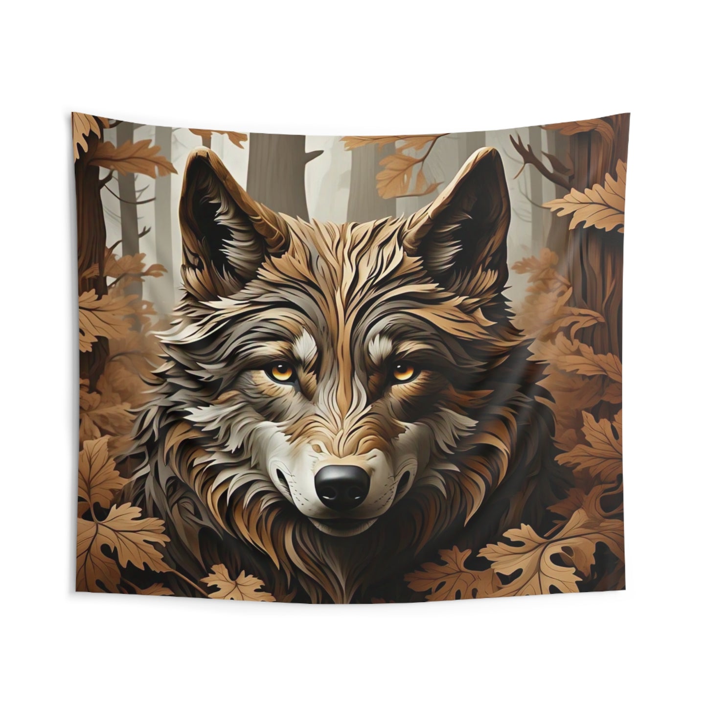Wolf Forest Tapestry — Autumn Woodland Wall Hanging