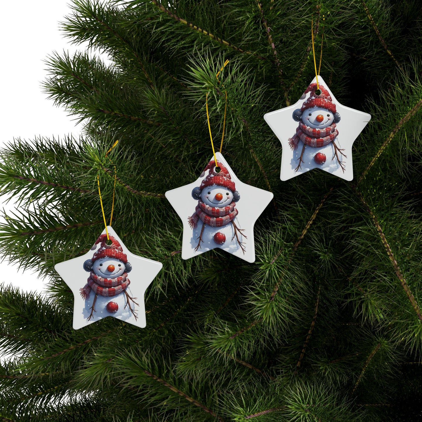 Snowman Ceramic Ornament — Double-Sided Christmas Tree Decoration