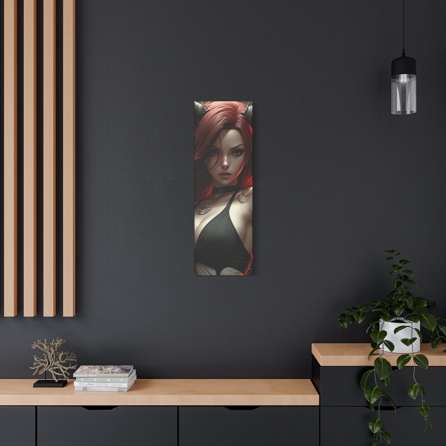 Gothic Fantasy Canvas Art, Demon Girl Wall Decor, Unique Home Decor, Gift for Her, Halloween or Birthday Gift