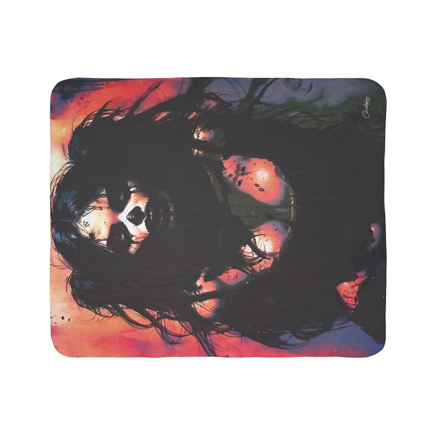 Laser Engraved Original Art Gothic Fleece Sherpa Blanket - Cozy Art Throw, Halloween Decor, Unique Gift, Dark Aesthetic, Warm Blanket for Adults & Teens