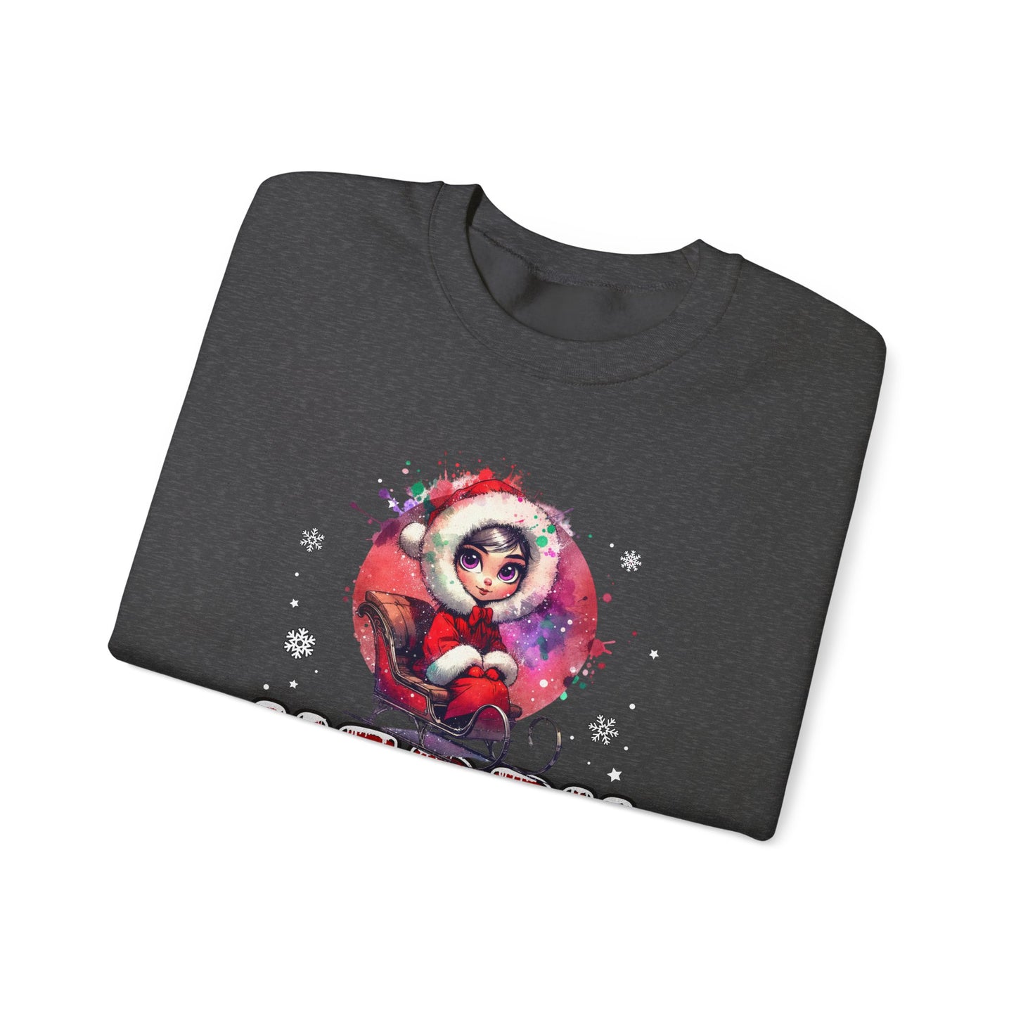 Christmas Crewneck Sweatshirt — Cute Santa Girl 'Merry Christmas' Holiday Pullover