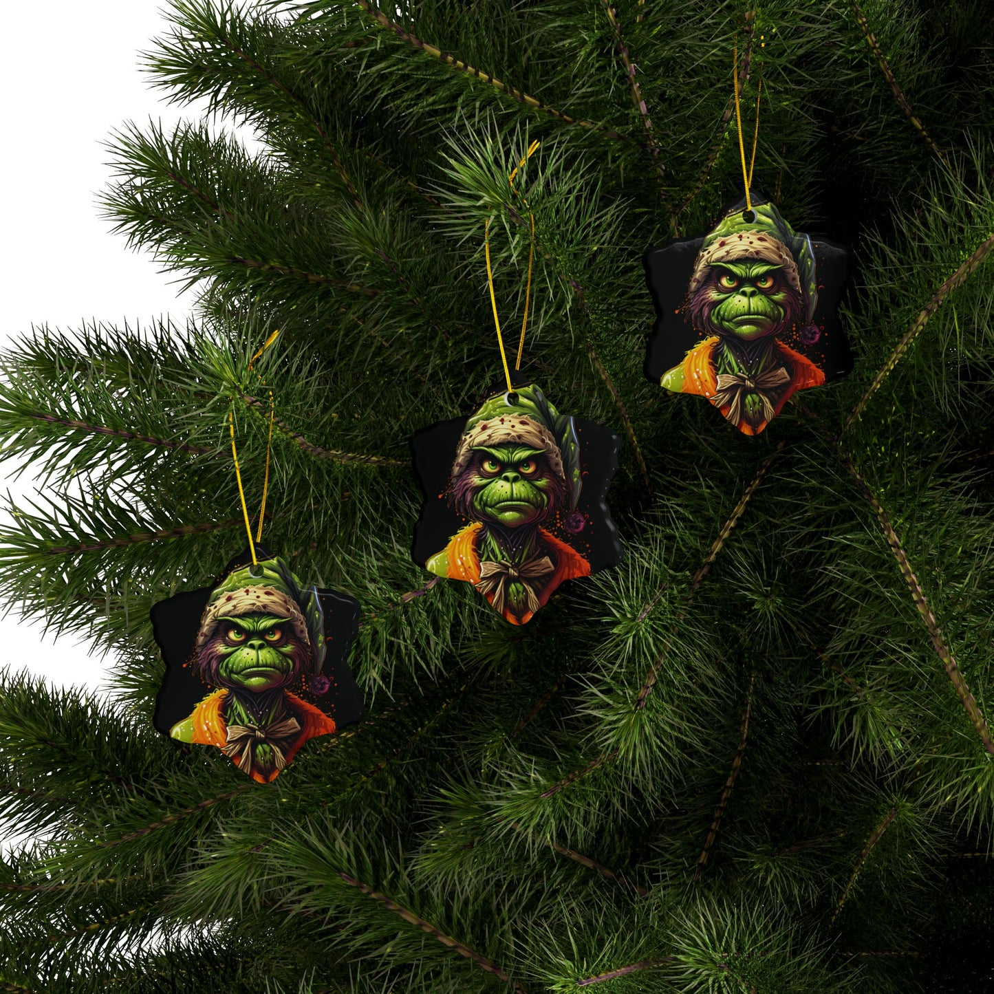 Grinch-Inspired Ceramic Ornament — Double-Sided Holiday Decoration