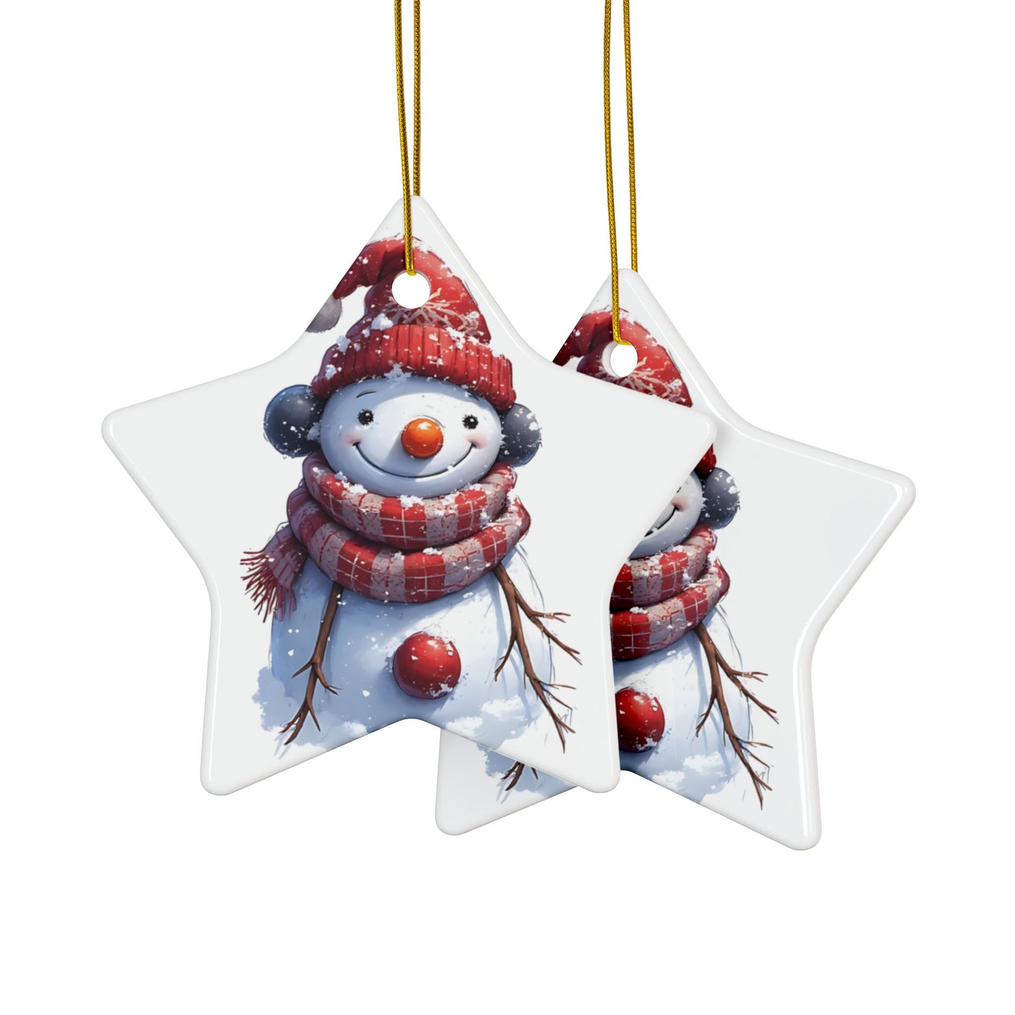 Snowman Ceramic Ornament — Double-Sided Christmas Tree Decoration