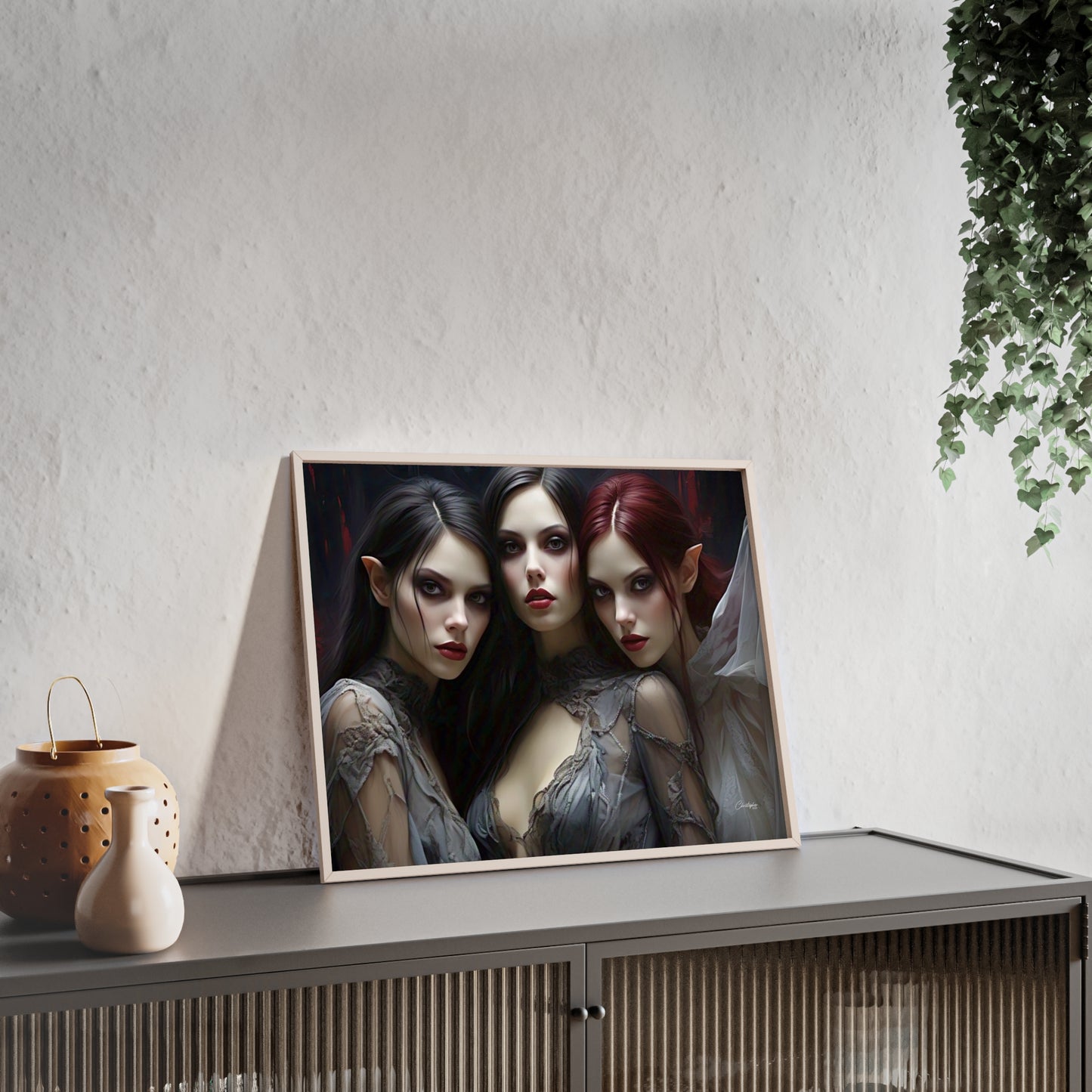 Eerie Fantasy Art Posters with Wooden Frame, Gothic Home Decor, Unique Wall Art, Gift for Art Lovers, Halloween Decoration, Witchy Style