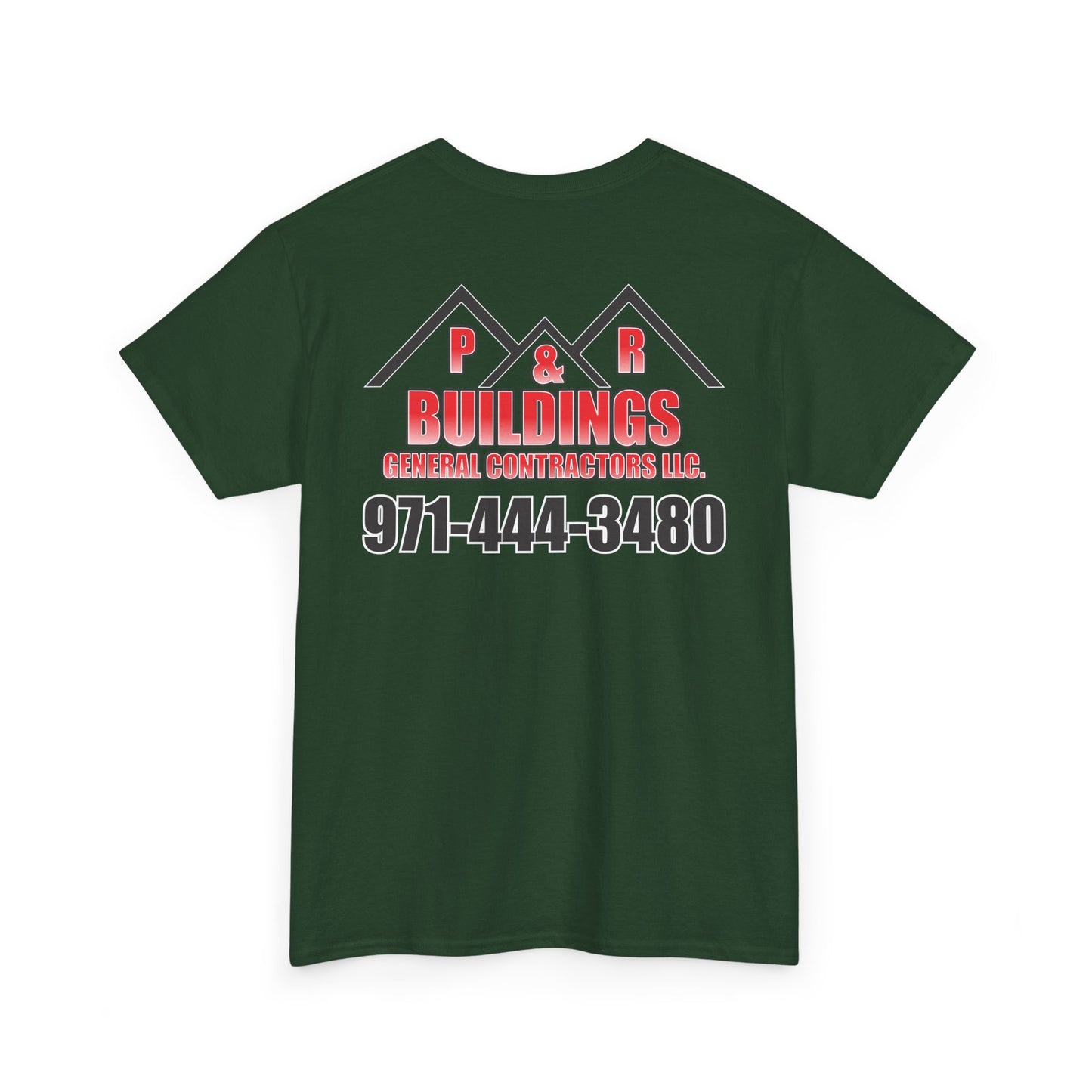 Logo and Number on the back T-Shirt — P&R Buildings Contractor Tee with Phone Number