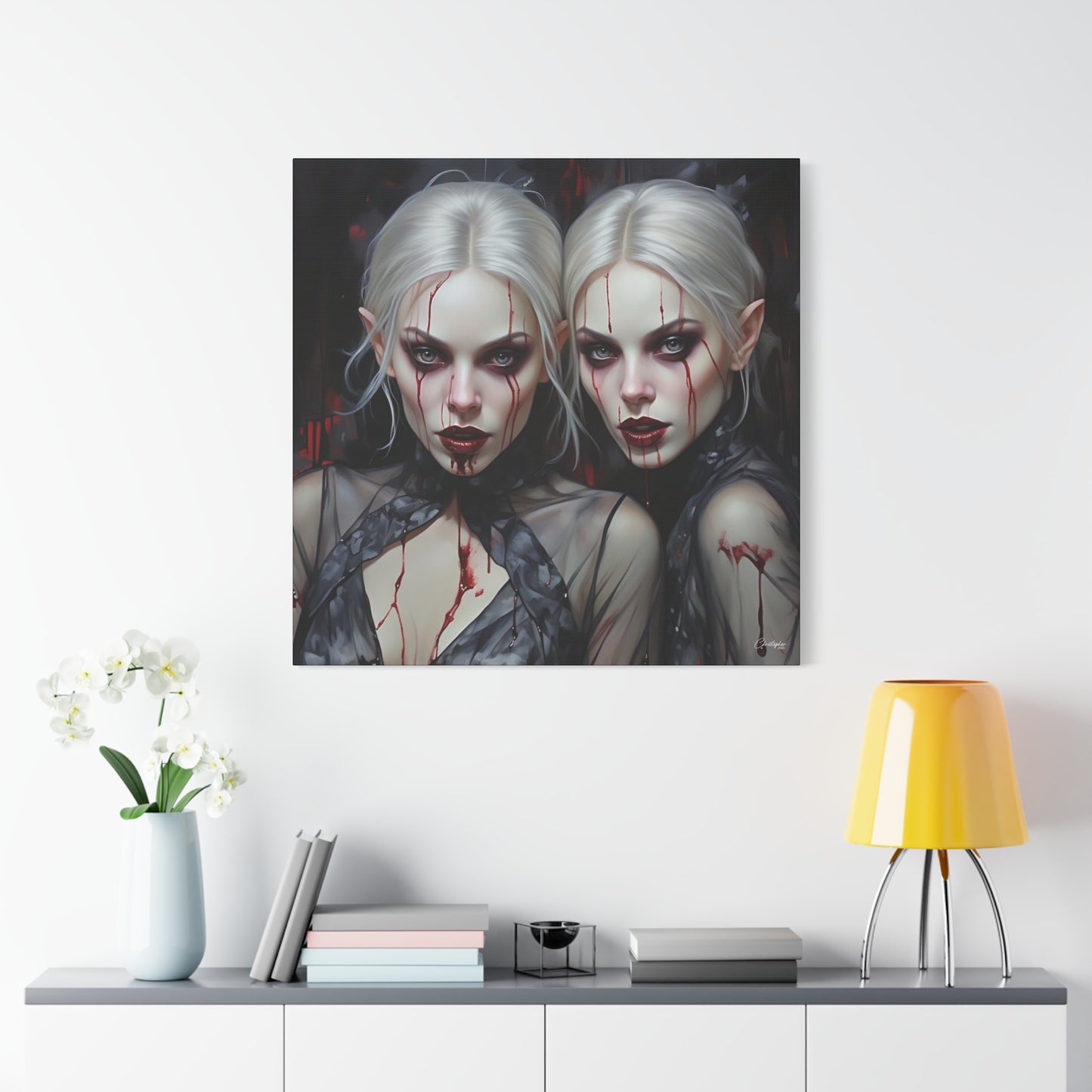 Gothic Canvas Art Print, Dark Fantasy Wall Decor, Horror Art, Halloween Home Decor, Vampire Artwork, Unique Gift for Spooky Season