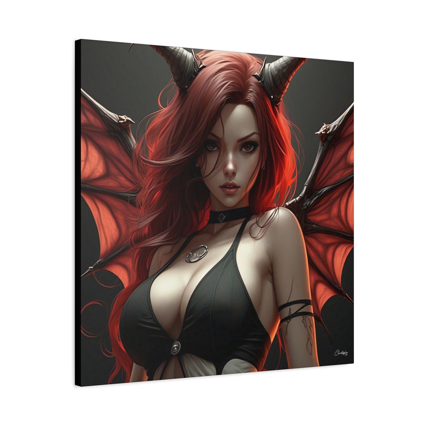 Gothic Fantasy Canvas Art, Demon Girl Wall Decor, Unique Home Decor, Gift for Her, Halloween or Birthday Gift