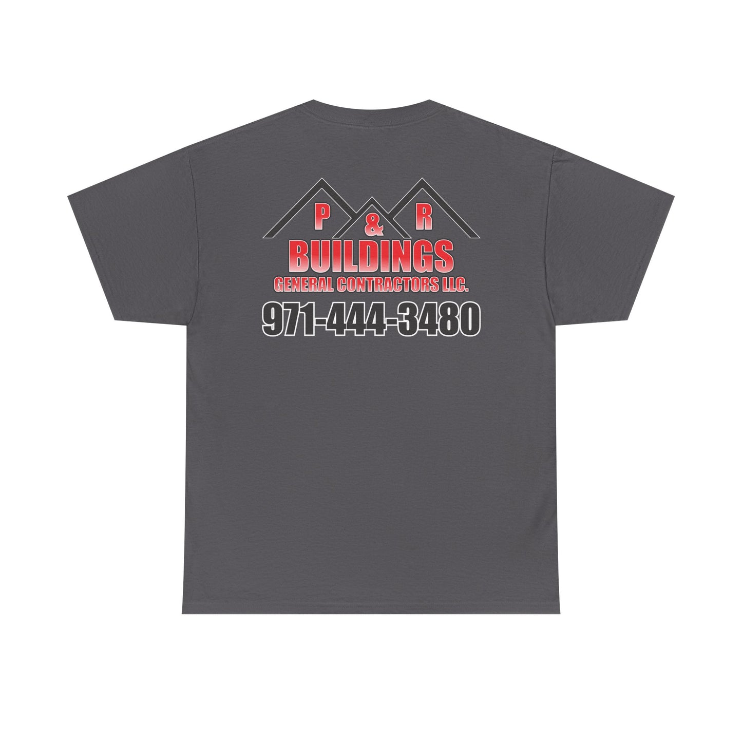 Logo and Number on the back T-Shirt — P&R Buildings Contractor Tee with Phone Number