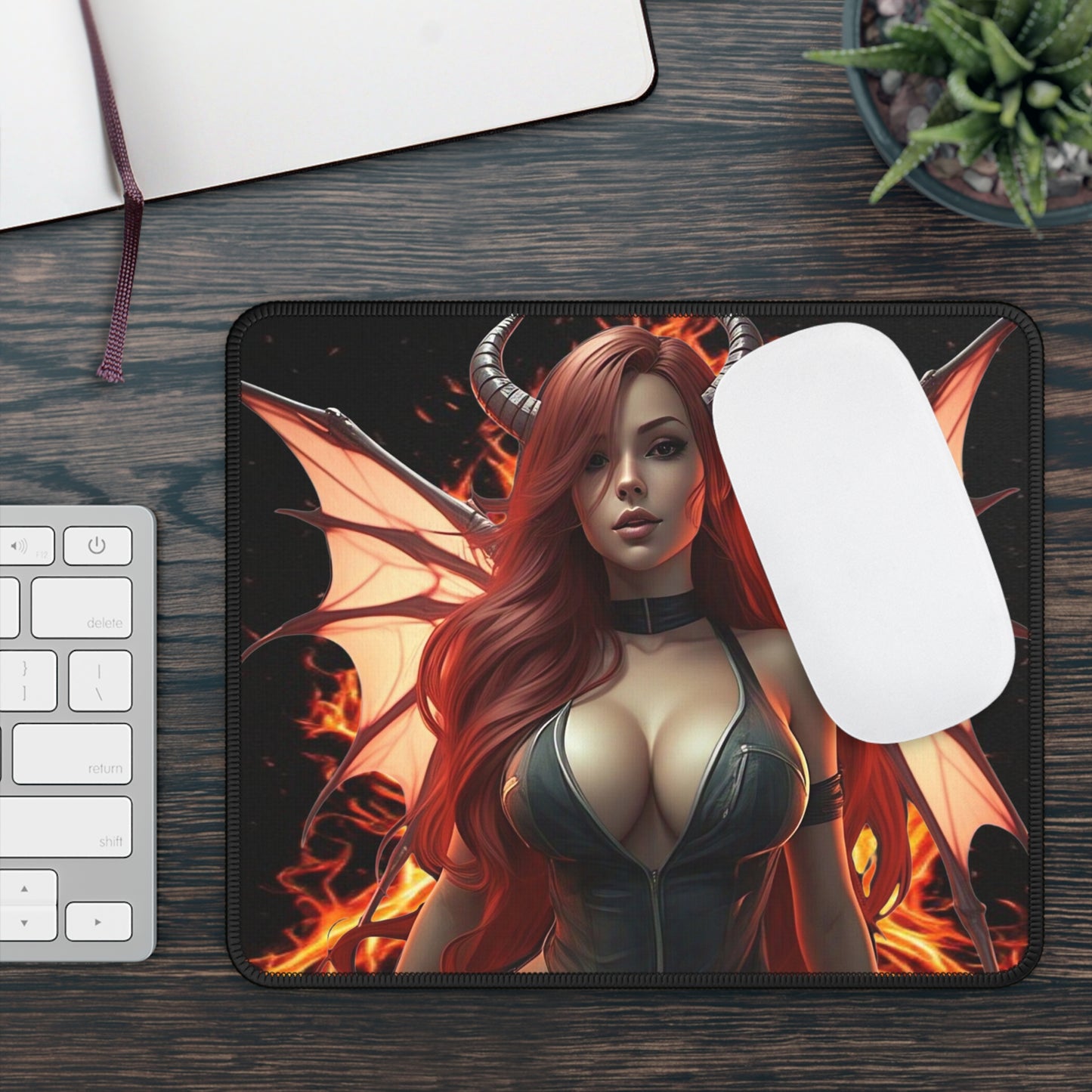 Gaming Mouse Pad — Fiery Demoness Anime Girl with Horns & Wings