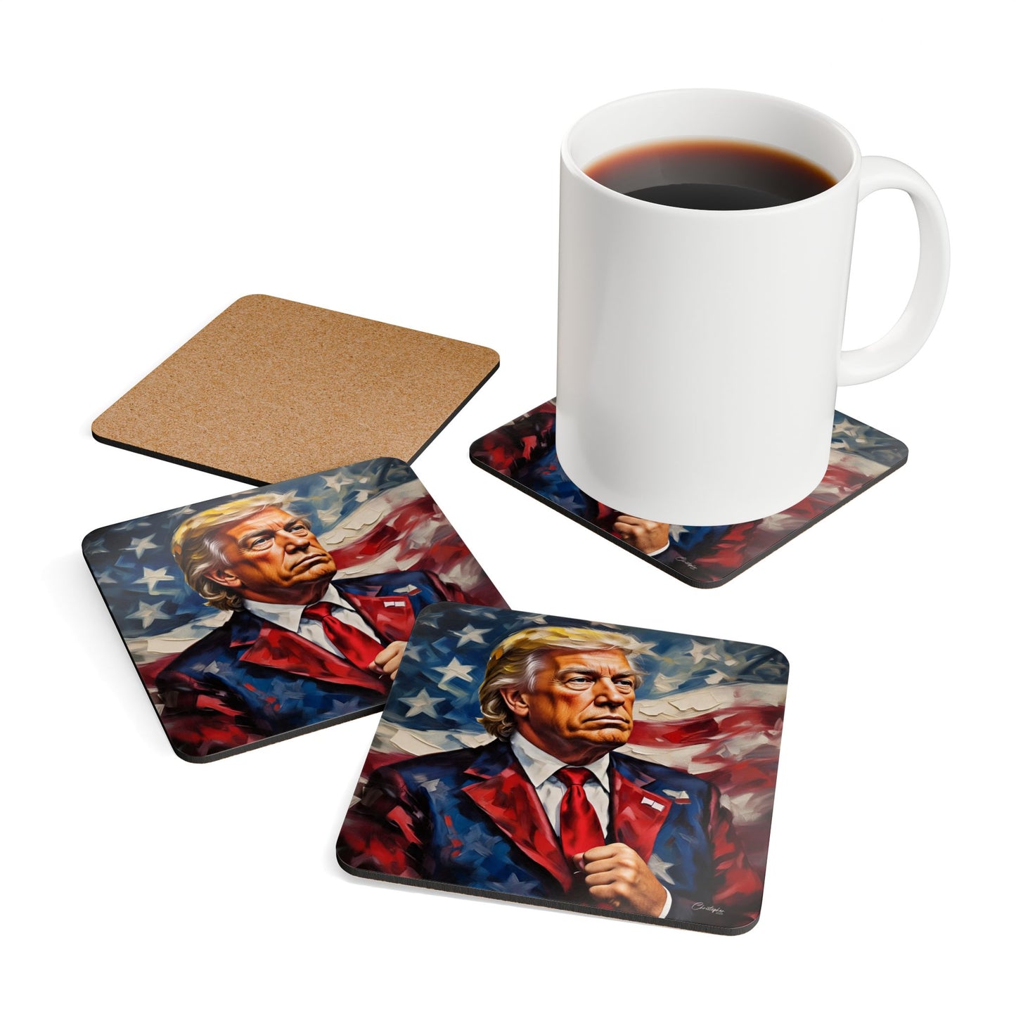 Patriotic Cork Coaster Set | USA Themed Drink Coasters for Home, Party Decor, Gifts, Trump Memorabilia, Beverage Accessories