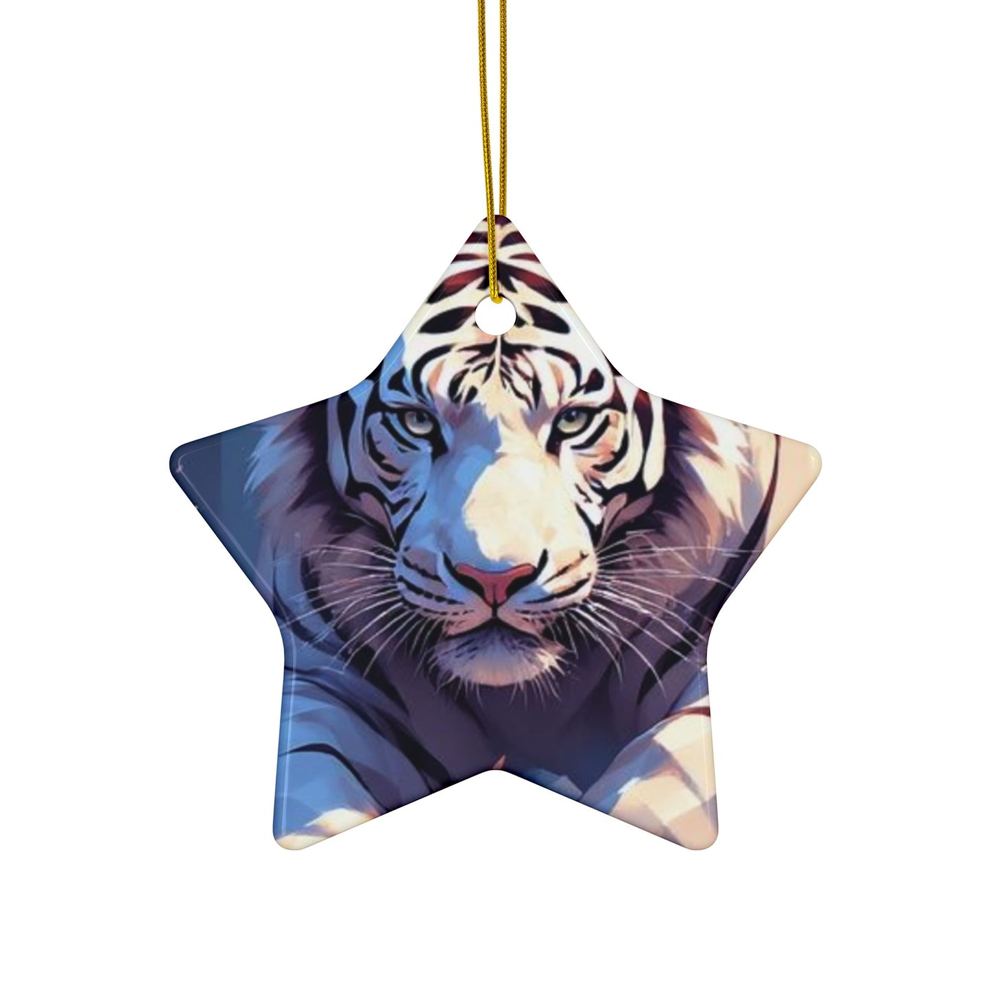 White Tiger Ceramic Ornament — Double-Sided Wildlife Holiday Decoration