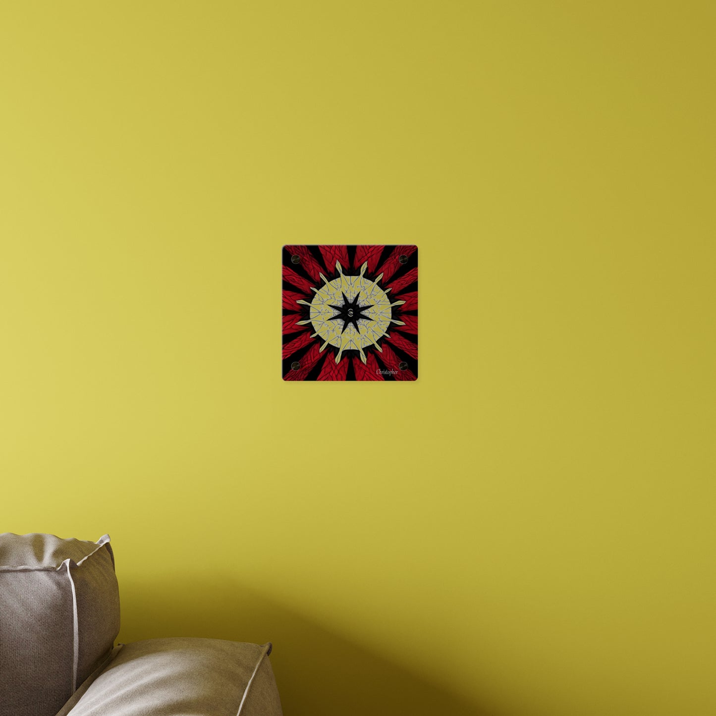 Red & Black Mandala Acrylic Wall Art Panel — Personalized Name Option
