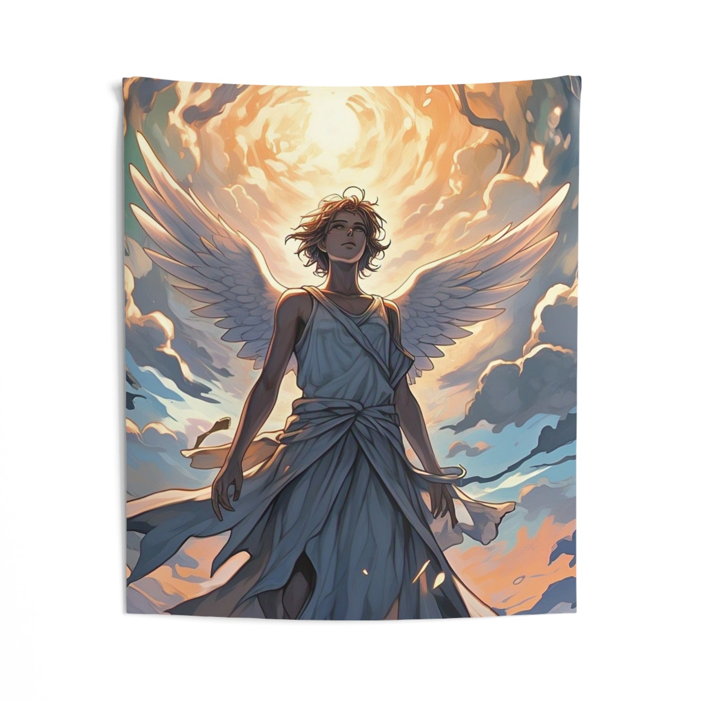 Angel Wall Tapestry — Radiant Guardian Sunset Decor