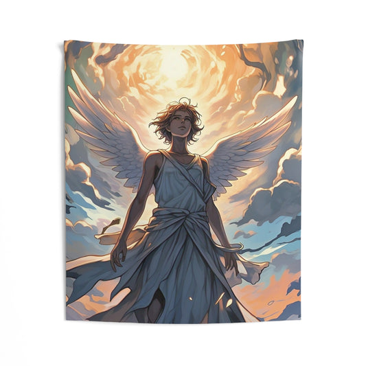 Angel Wall Tapestry — Radiant Guardian Sunset Decor