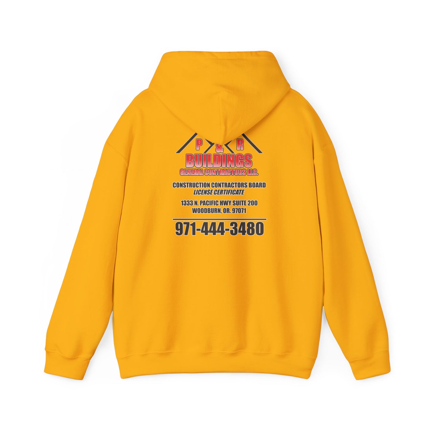 P&R Buildings Logo Hoodie — Custom Contractor License & Phone Number