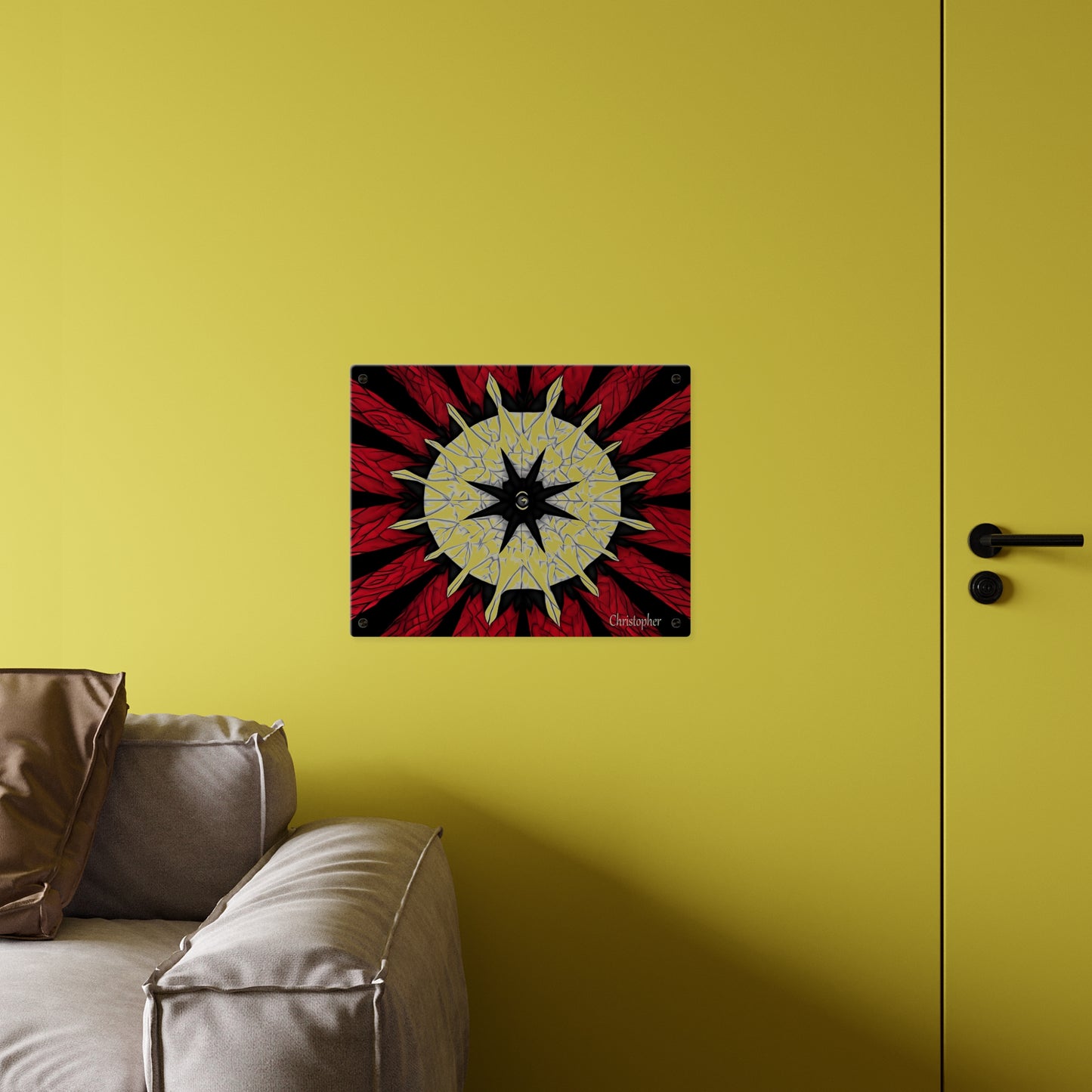 Red & Black Mandala Acrylic Wall Art Panel — Personalized Name Option