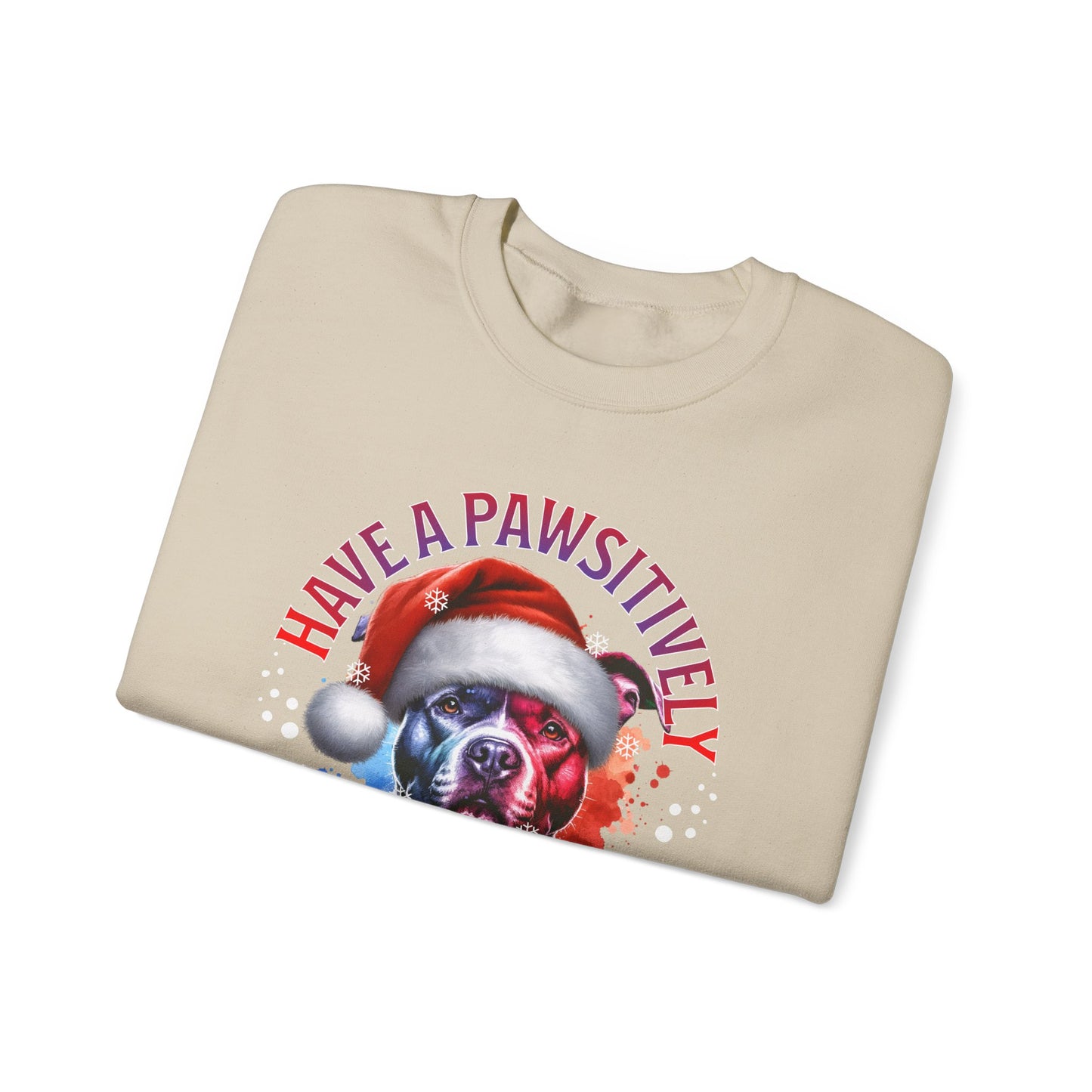 Crewneck Pit Bull Sweatshirt - "Have a Pawsitively Merry Christmas" Dog Santa Holiday Sweatshirt
