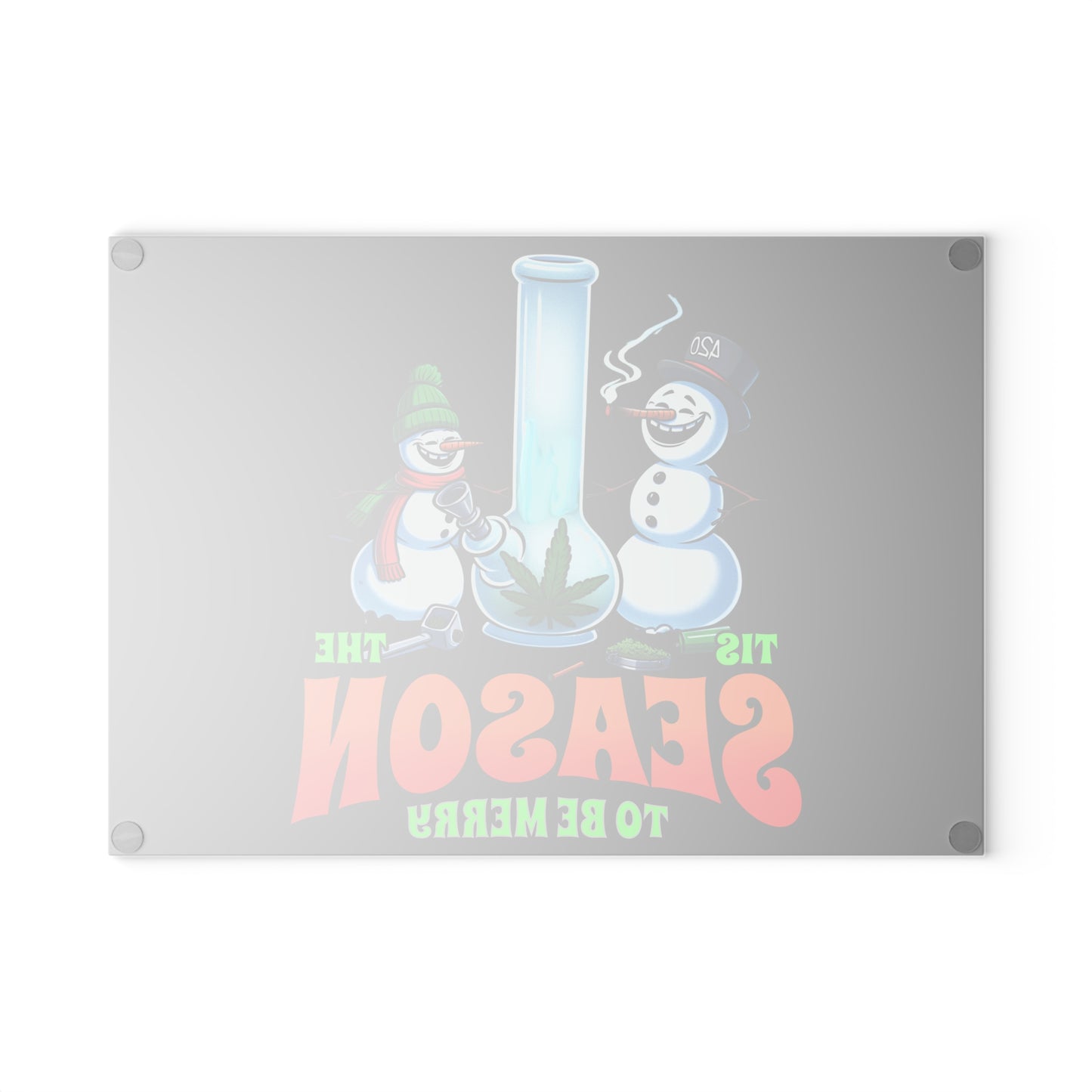 Festive Glass Cutting Board for Holiday Cooking, Christmas Kitchen Decor, Fun Gift for Chefs, Marijuana Humor, Snowman Theme