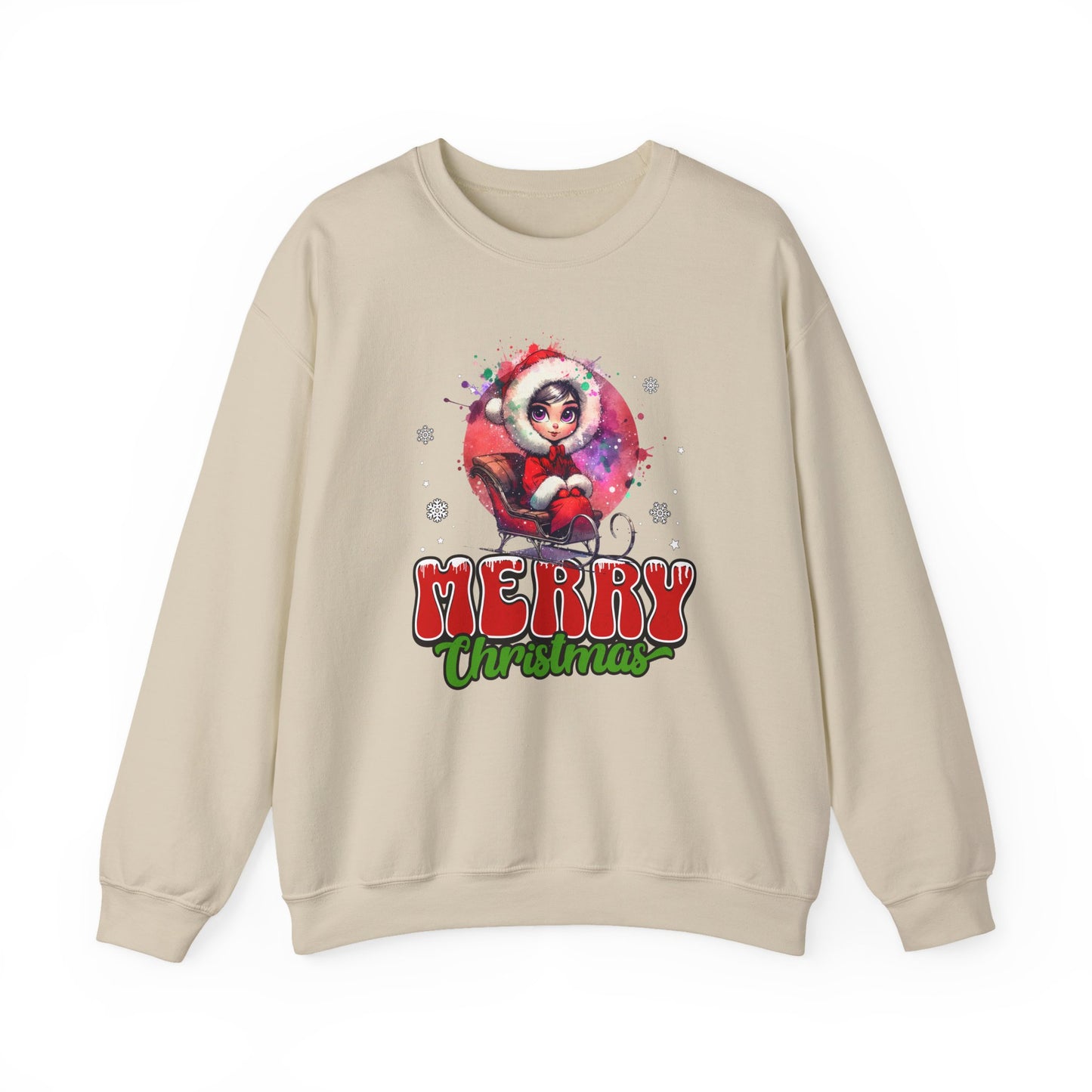 Christmas Crewneck Sweatshirt — Cute Santa Girl 'Merry Christmas' Holiday Pullover