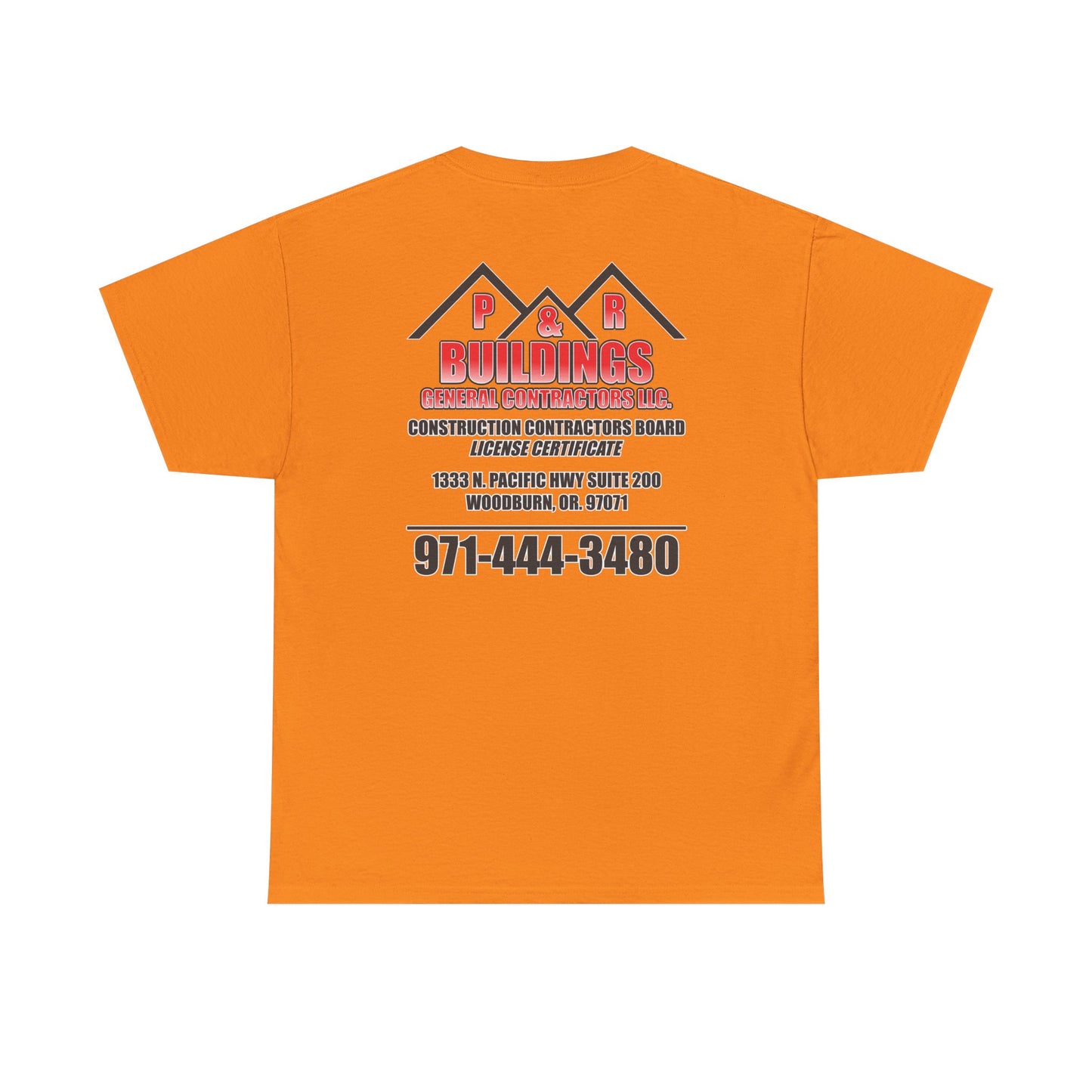 P&R BUILDINGS Logo Tee — Built Kings Contractor T‑Shirt (Phone & License Info on Back)