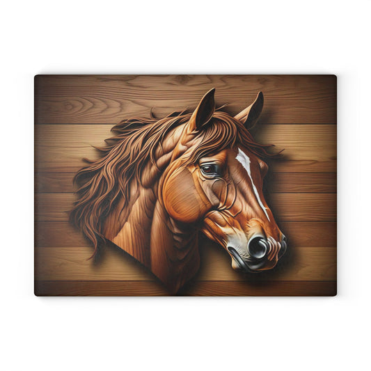 Horse-Themed Glass Cutting Board, Rustic Kitchen Decor, Equestrian Gift, Unique Housewarming, Animal Lover, Farmhouse Style