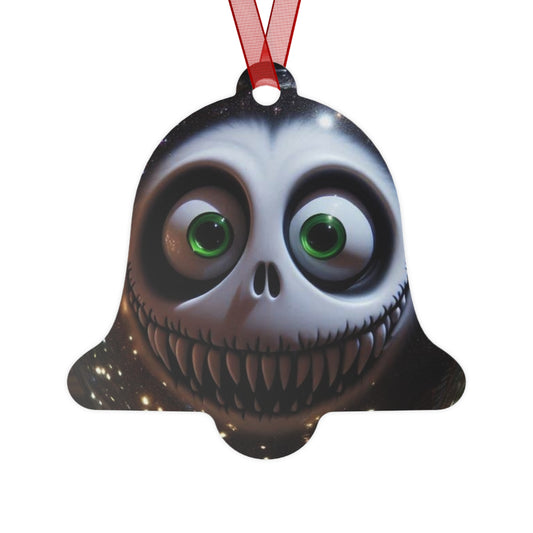 Creepy Smiling Skull Metal Ornament — Gothic Holiday Bell Decoration