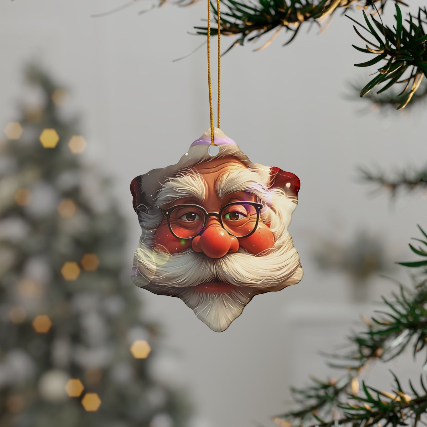 Santa Face Ceramic Ornament — Round Double-Sided Christmas Tree Decor (Personalizable, Pack Options)